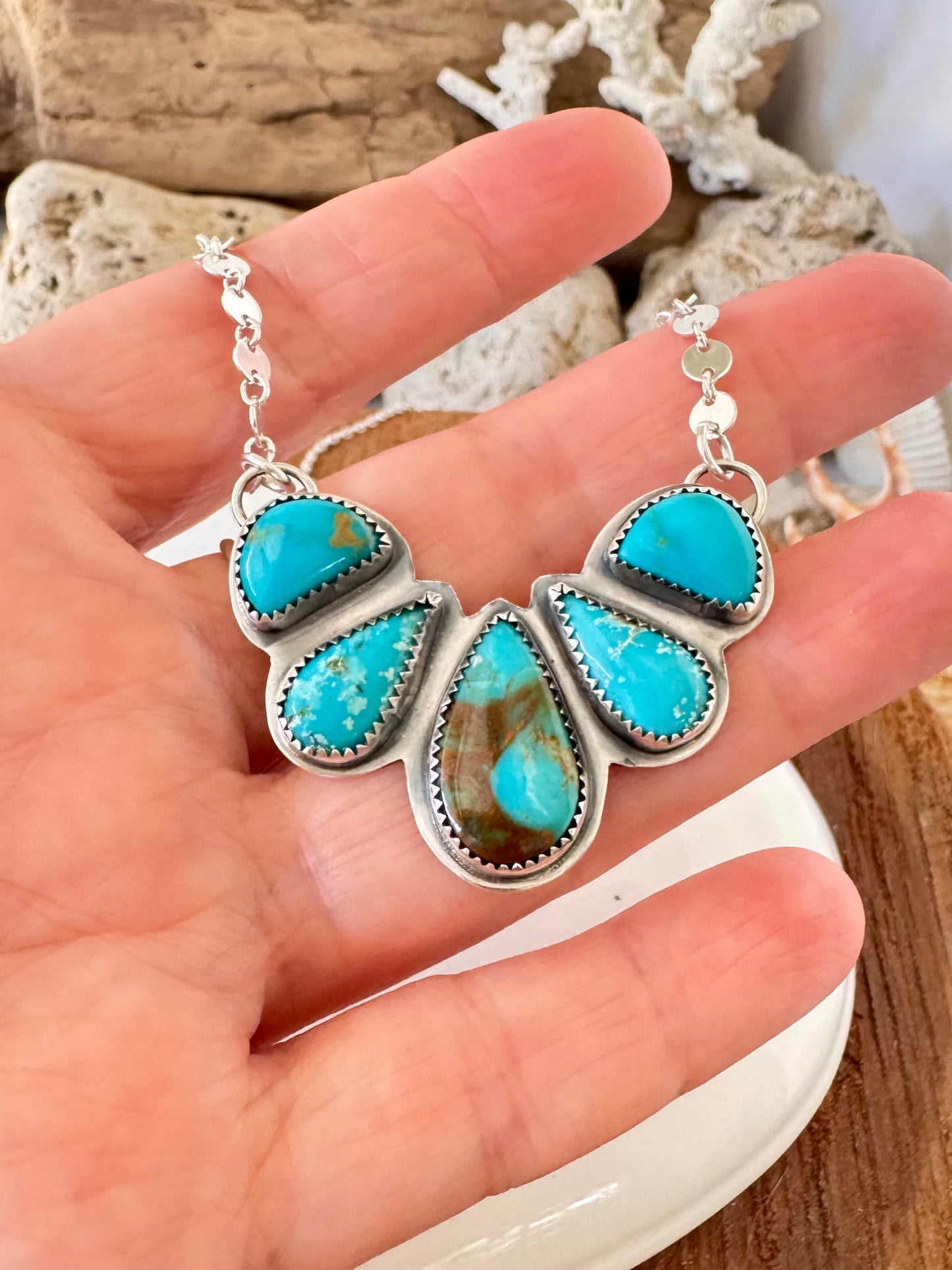 Mixed Mine Natural turquoise. Multi stone sterling silver necklace