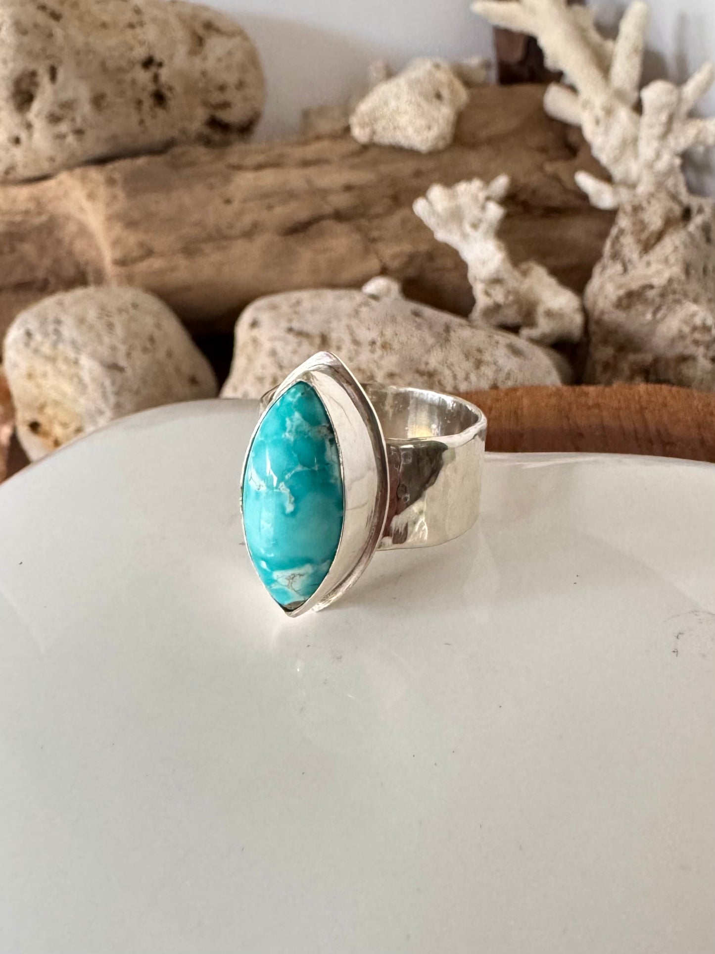 Chunky silver and turquoise ring Size 8