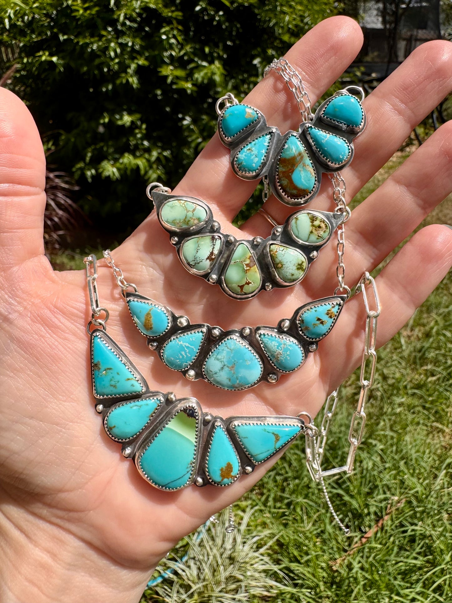 Natural Mixed Mine turquoise. Multi stone sterling silver necklace