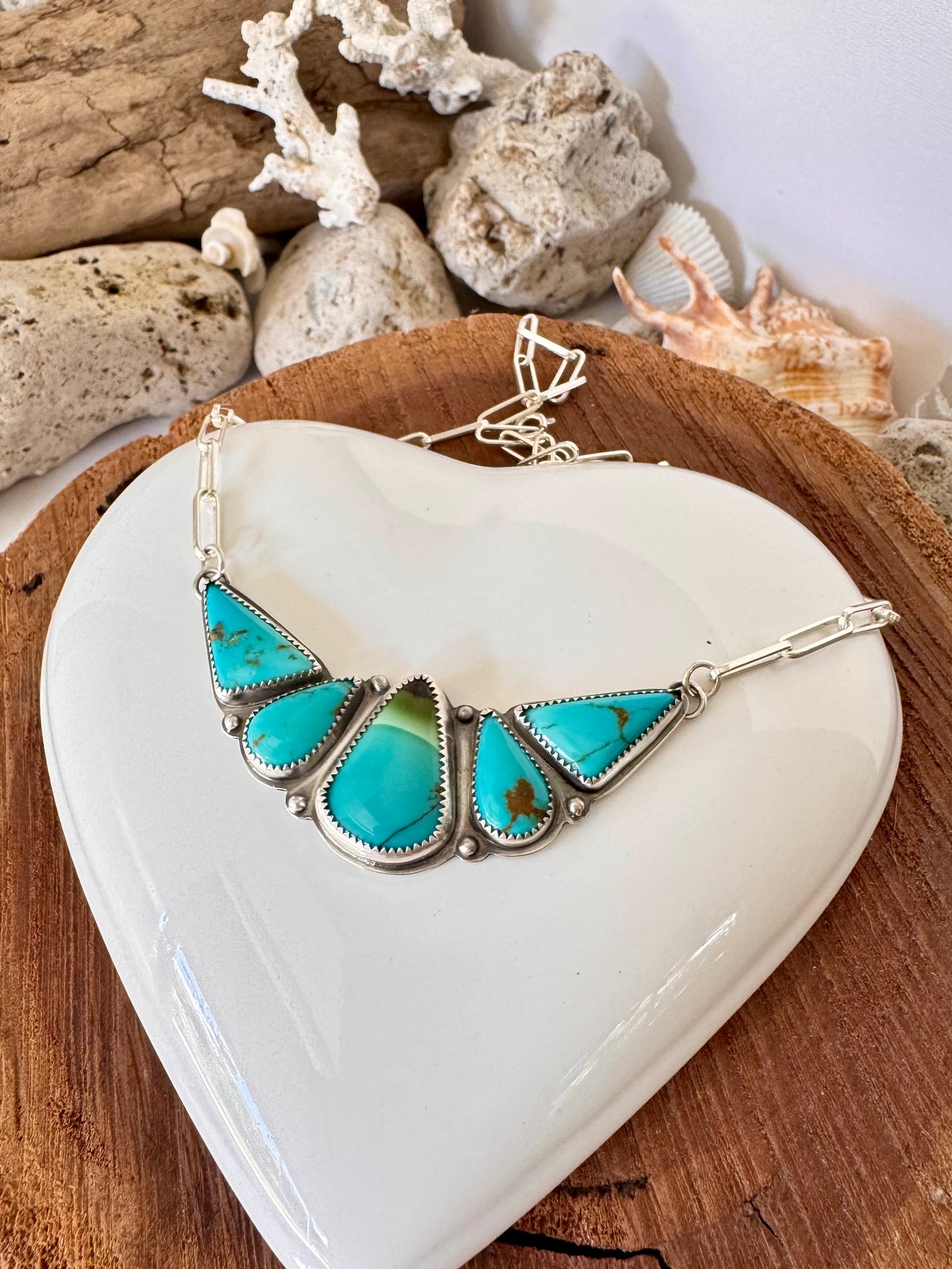 Natural Mixed Mine turquoise. Multi stone sterling silver necklace