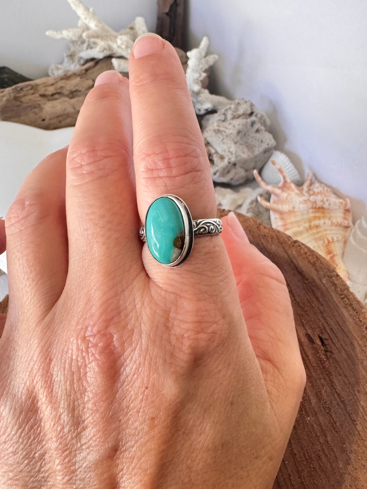 Fox turquoise ring. Handmade Shy Dragonfly turquoise ring size Q/8.25