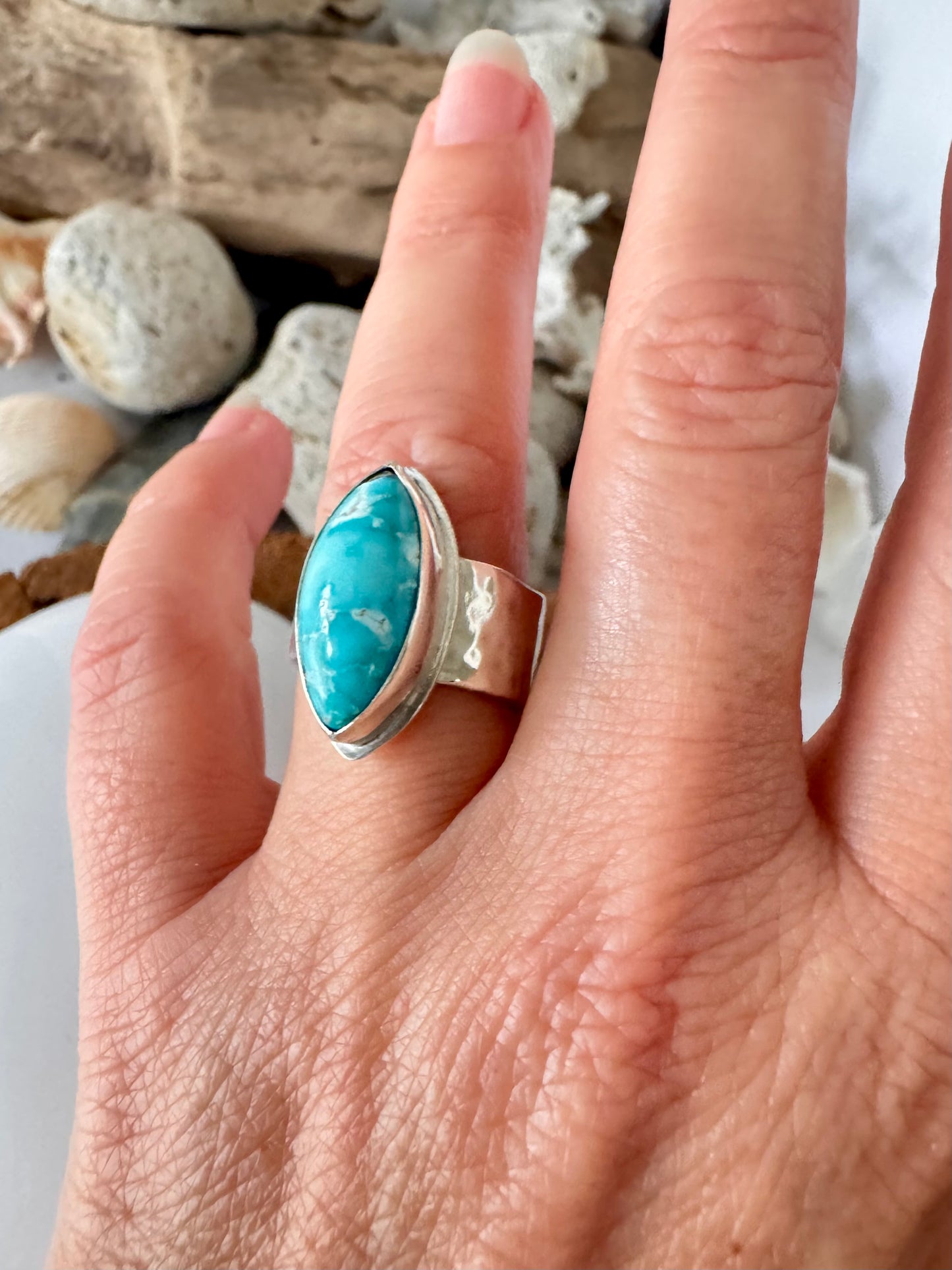 Chunky silver and turquoise ring Size 8
