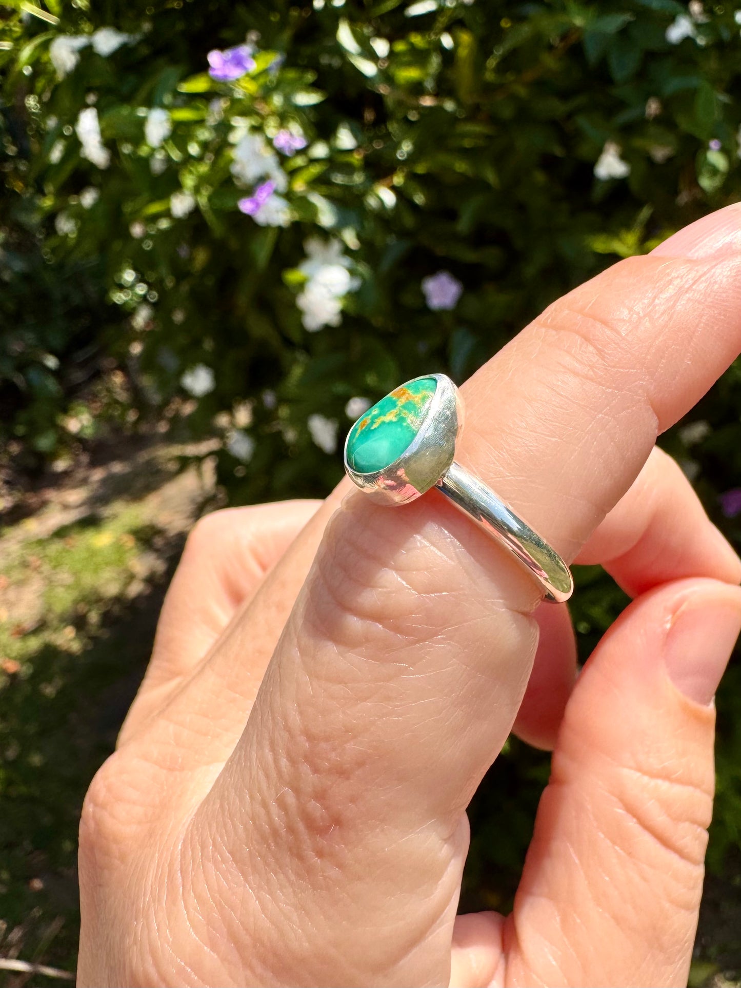 Emerald Valley turquoise ring. Handmade Shy Dragonfly turquoise ring size 7