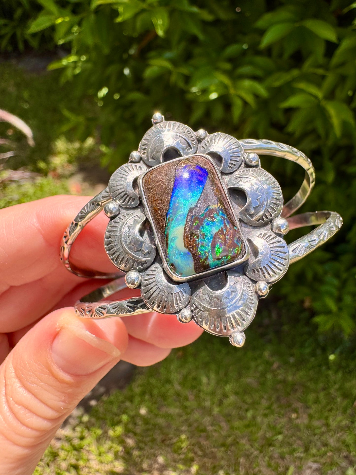 Solid Australian Opal Double Banded Cuff