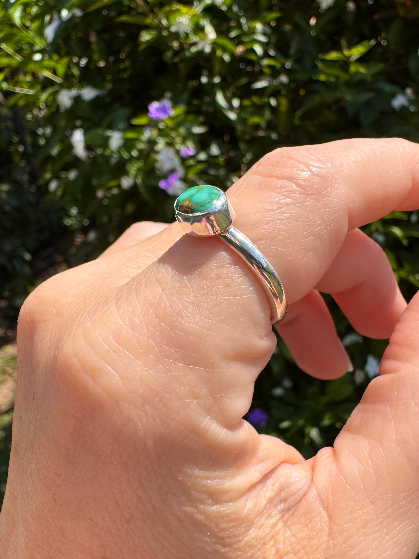 Emerald Valley turquoise ring. Handmade Shy Dragonfly turquoise ring size 9