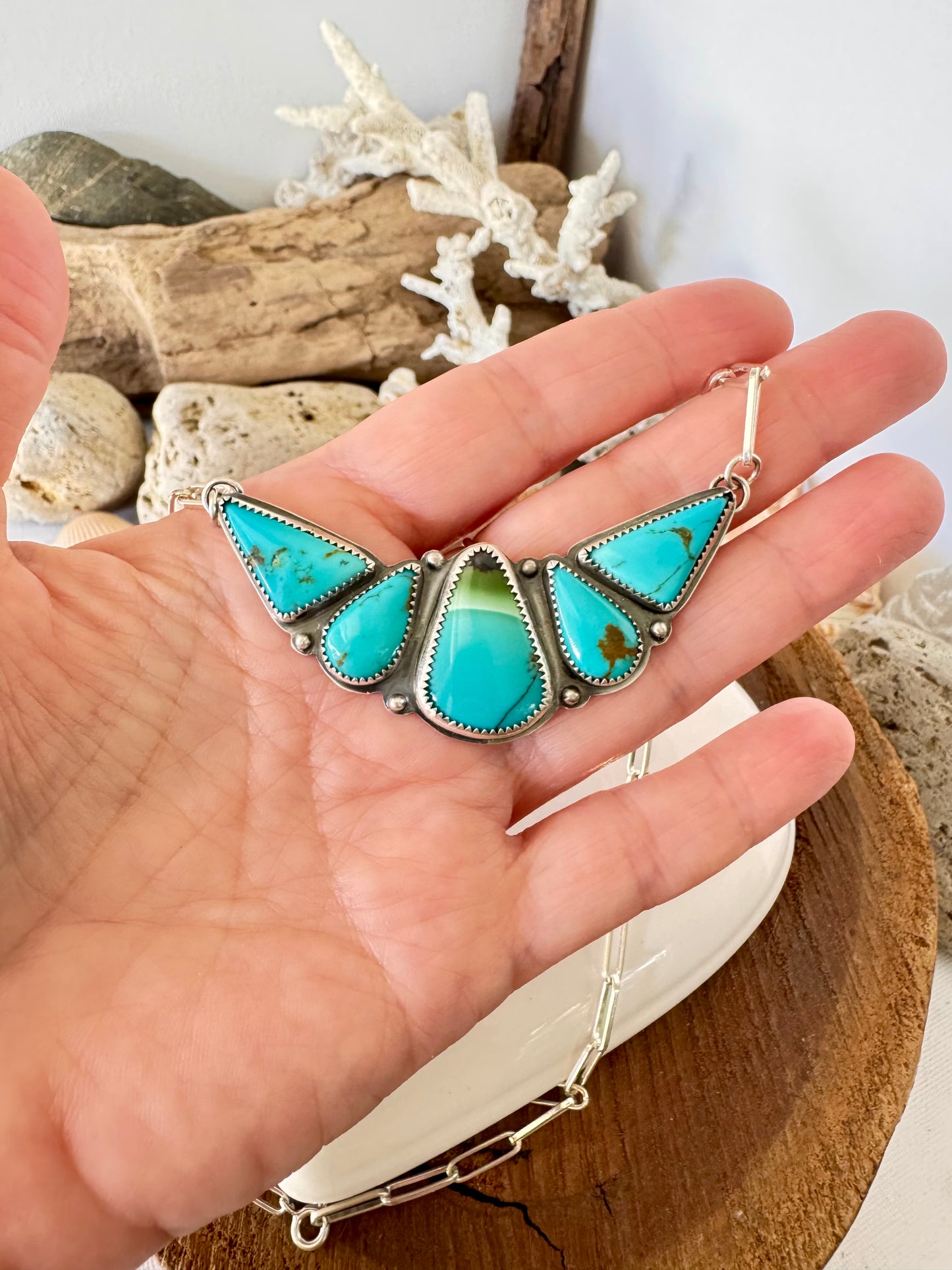 Natural Mixed Mine turquoise. Multi stone sterling silver necklace