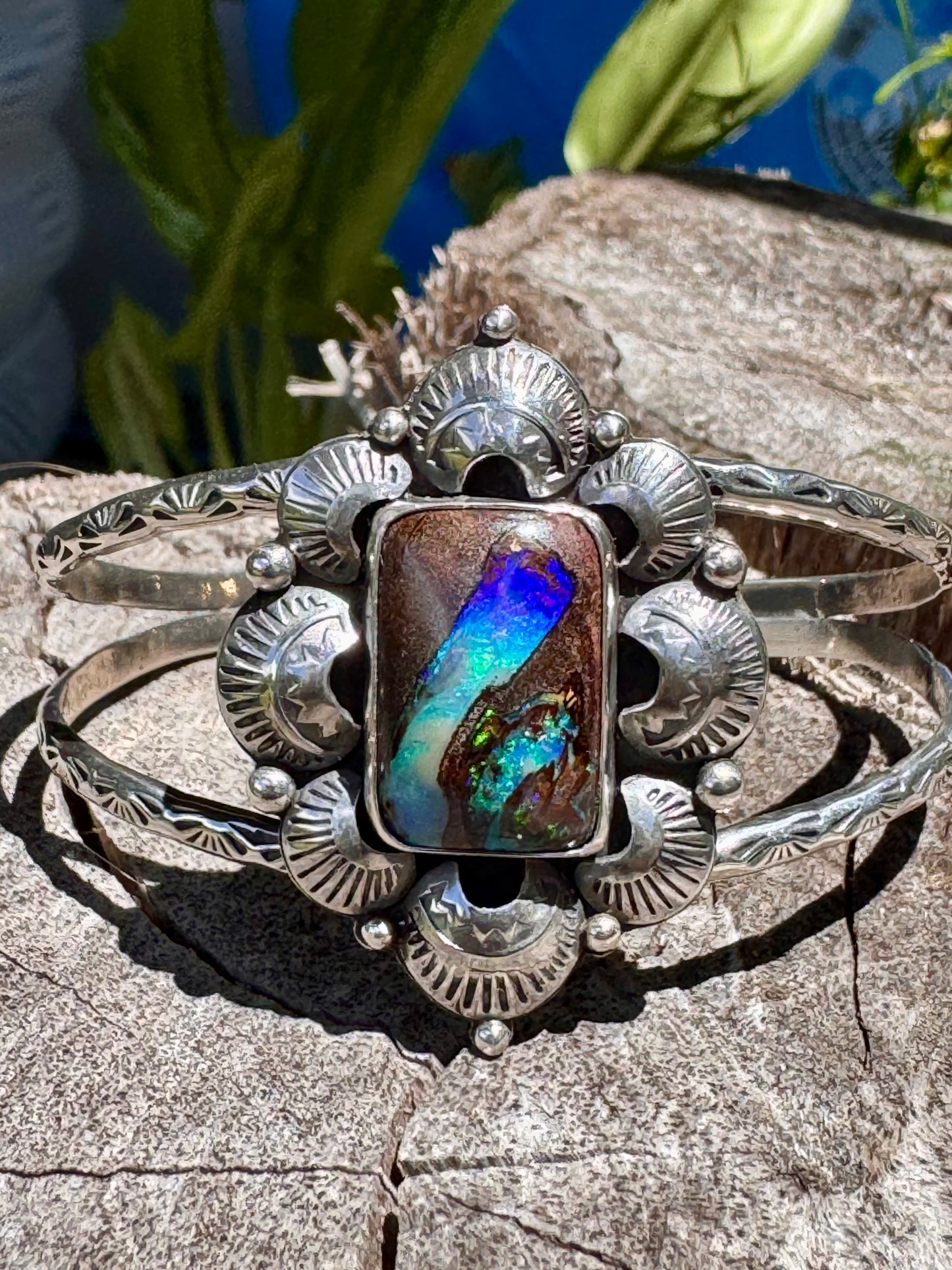 Solid Australian Opal Double Banded Cuff