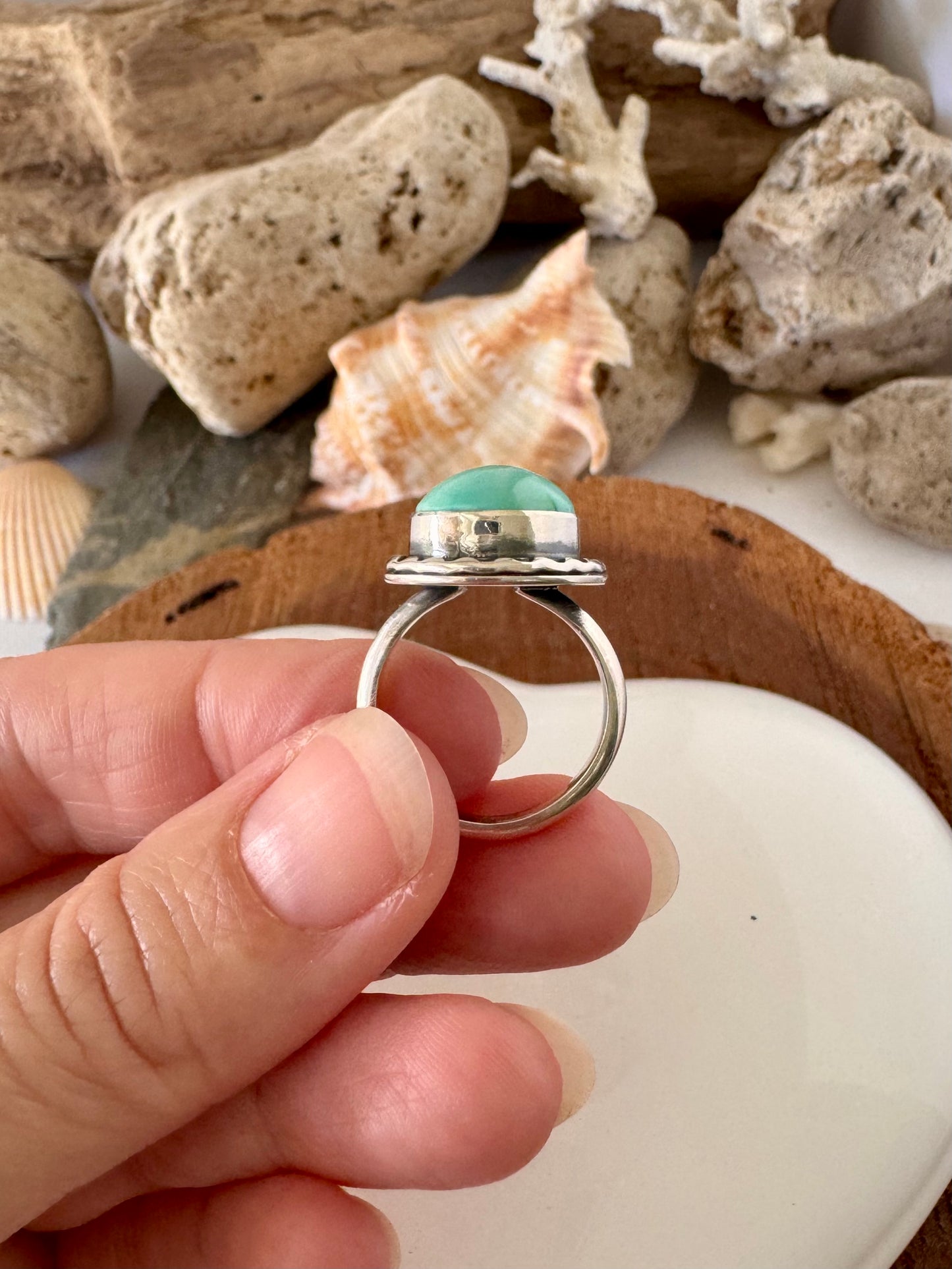 Sonoran turquoise ring. Handmade Shy Dragonfly turquoise ring size 7