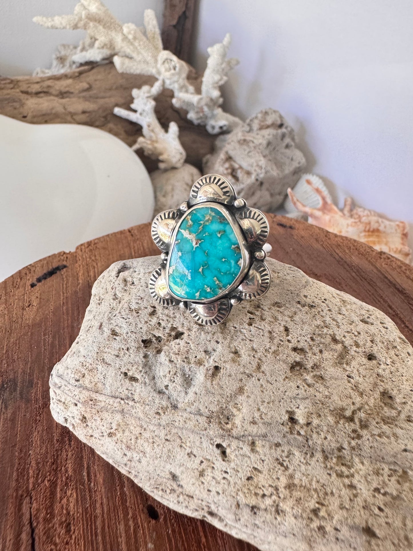 Sierra Bella turquoise ring. Handmade Shy Dragonfly turquoise ring size S/9.25