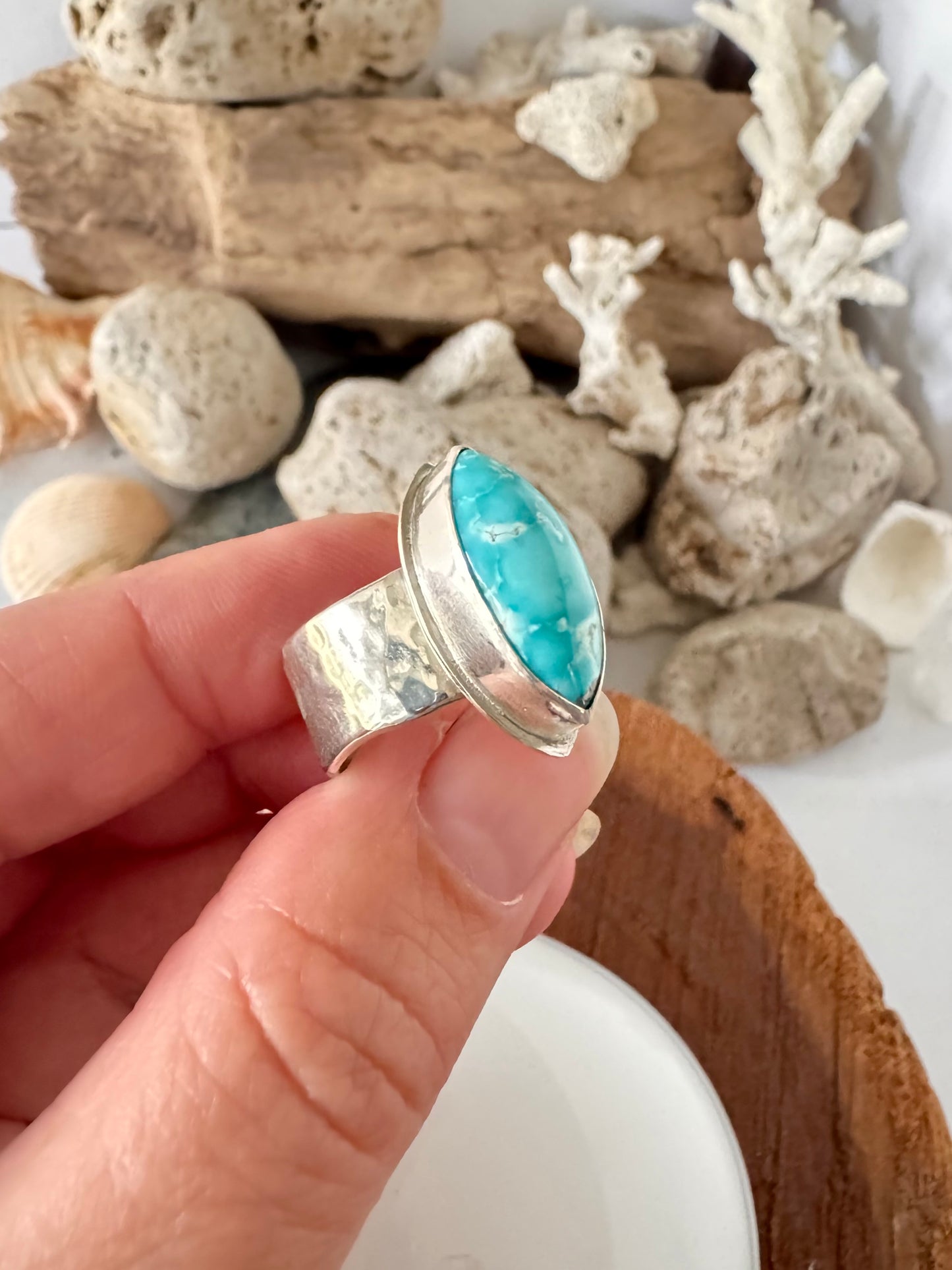 Chunky silver and turquoise ring Size 8