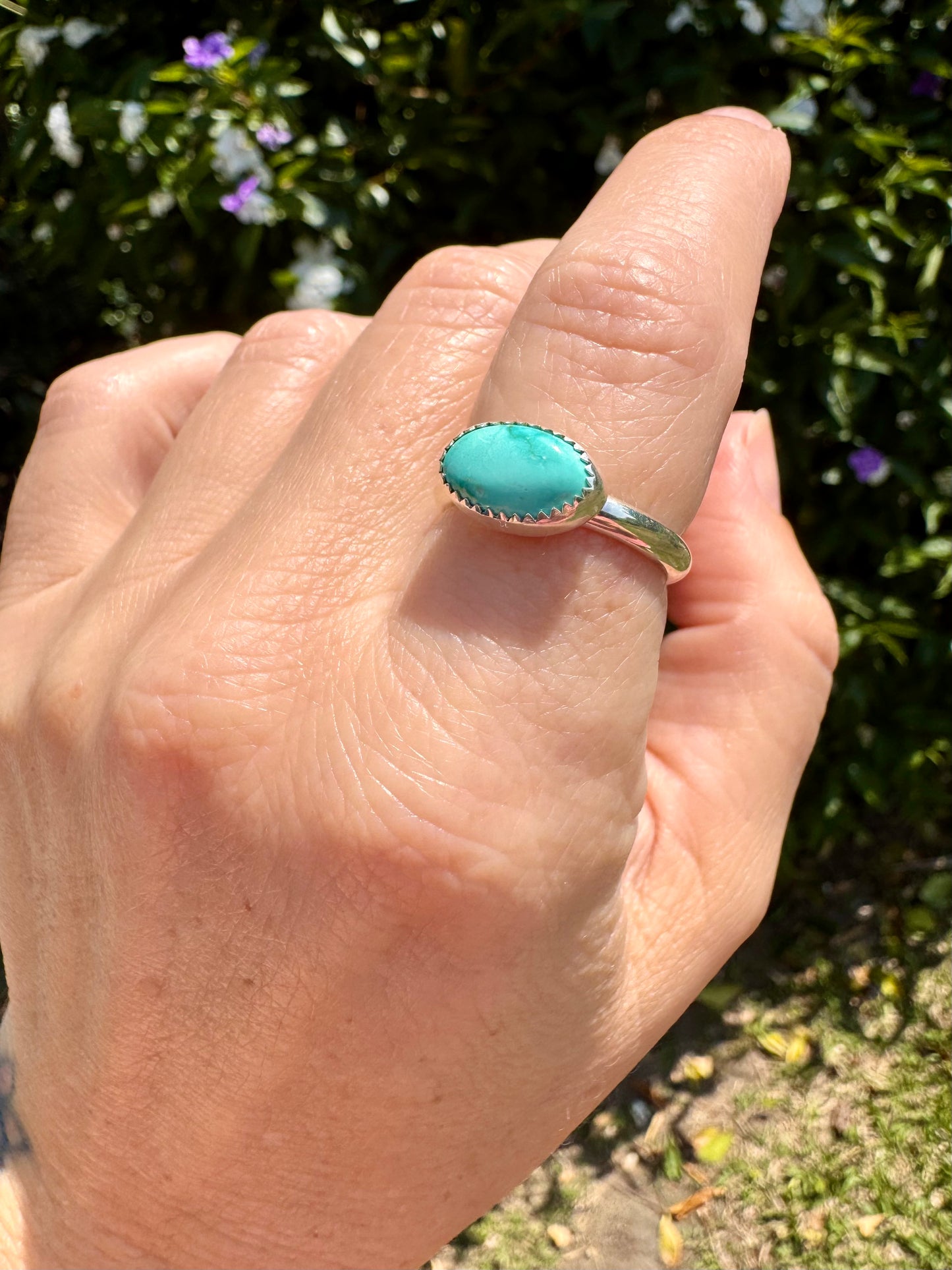 Emerald Valley turquoise ring. Handmade Shy Dragonfly turquoise ring size 8.5