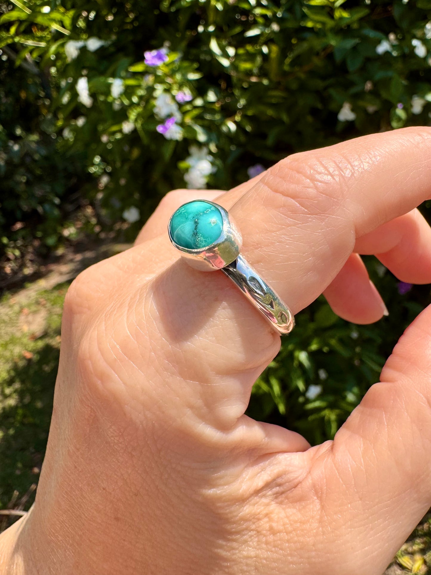 Whitewater turquoise ring. Handmade Shy Dragonfly turquoise ring size 10