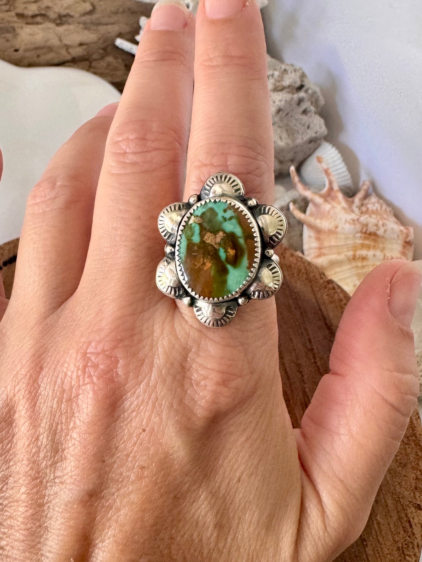 Royston turquoise ring. Handmade Shy Dragonfly turquoise ring size T/10.75