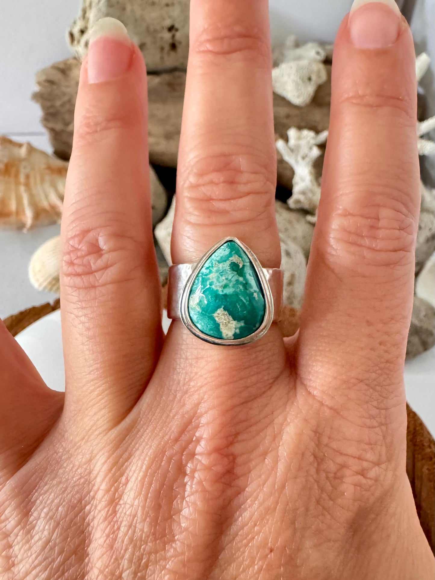 Chunky silver and turquoise ring Size 8.5