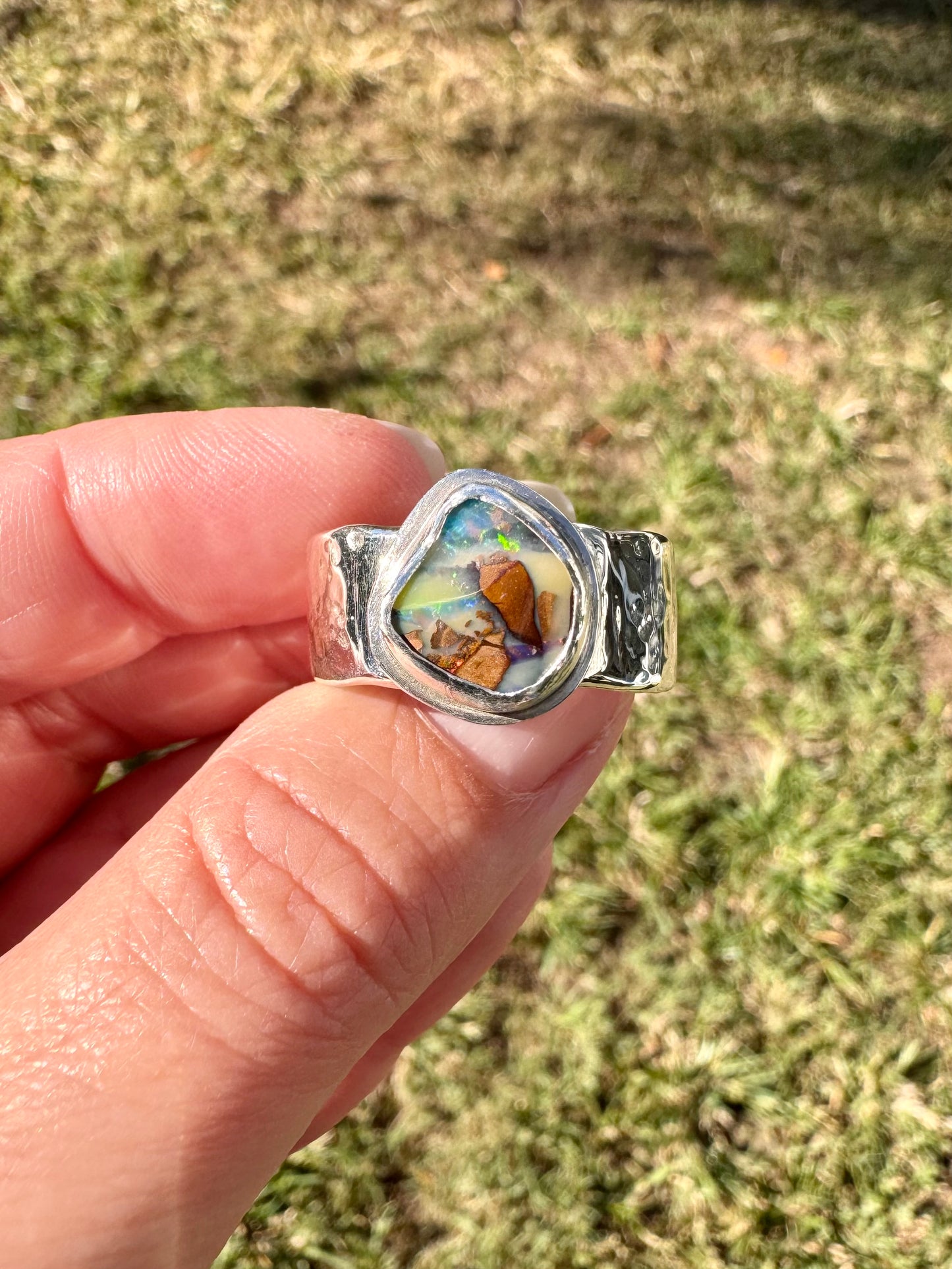 Solid Boulder Opal Ring Size 12.5
