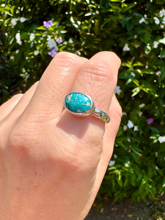 Whitewater turquoise ring. Handmade Shy Dragonfly turquoise ring size 10.25
