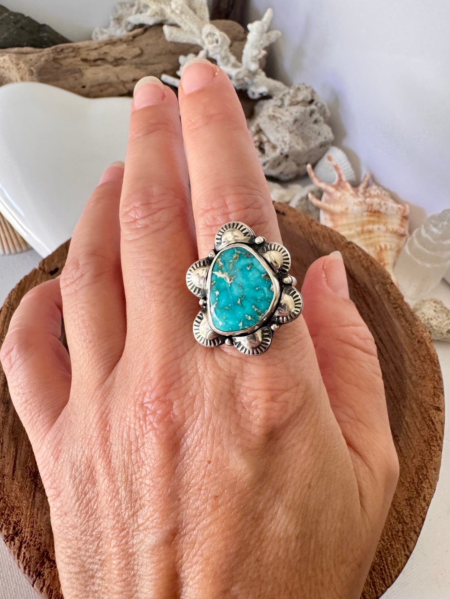 Sierra Bella turquoise ring. Handmade Shy Dragonfly turquoise ring size S/9.25