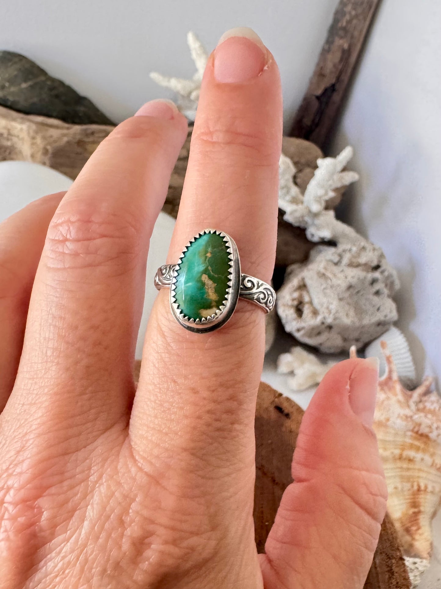 Royston turquoise ring. Handmade Shy Dragonfly turquoise ring size P/7.75