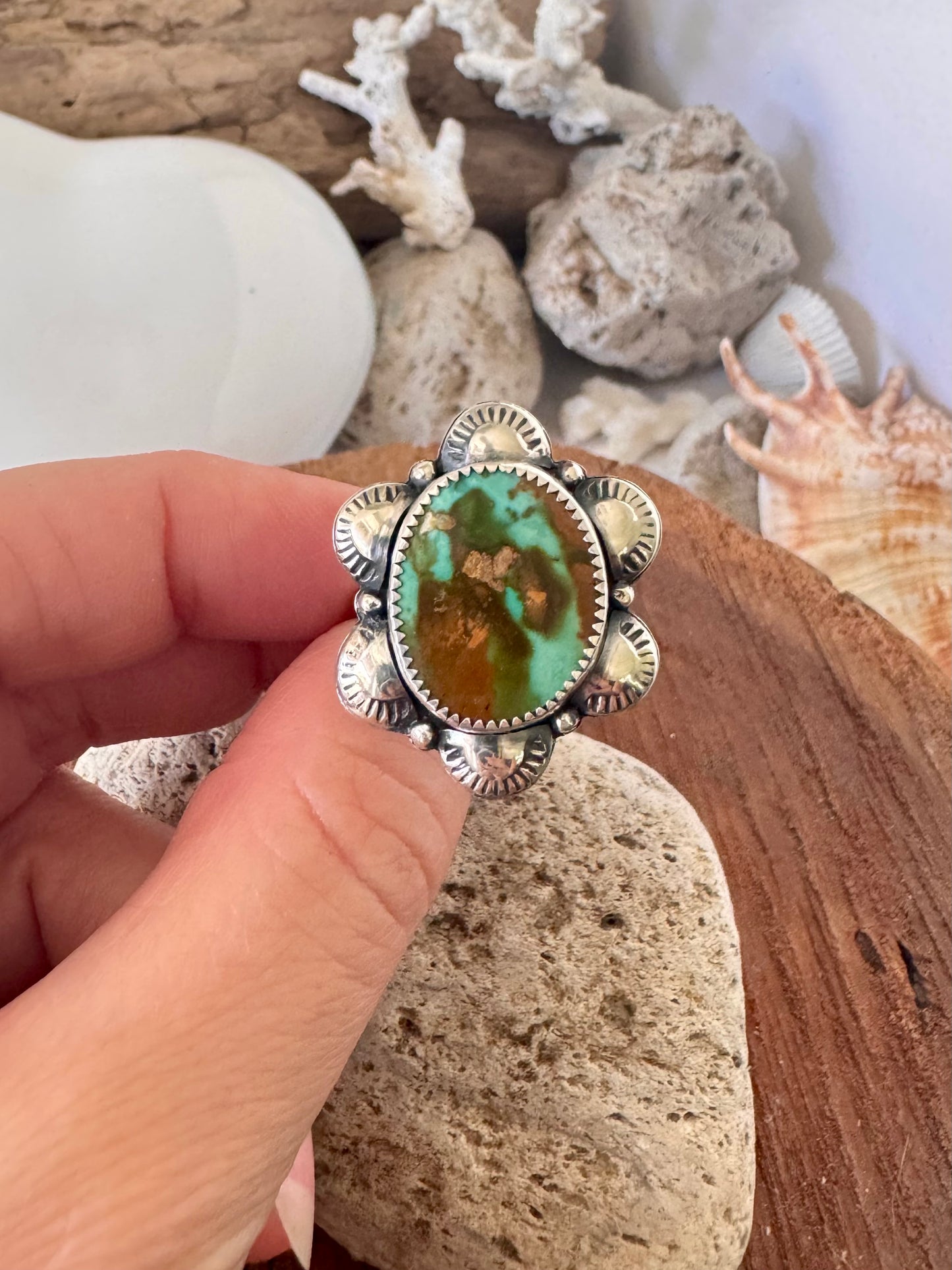 Royston turquoise ring. Handmade Shy Dragonfly turquoise ring size T/10.75