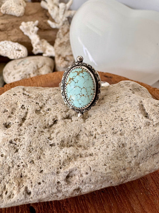 Number 8 turquoise ring. Handmade Shy Dragonfly turquoise ring size 10.5