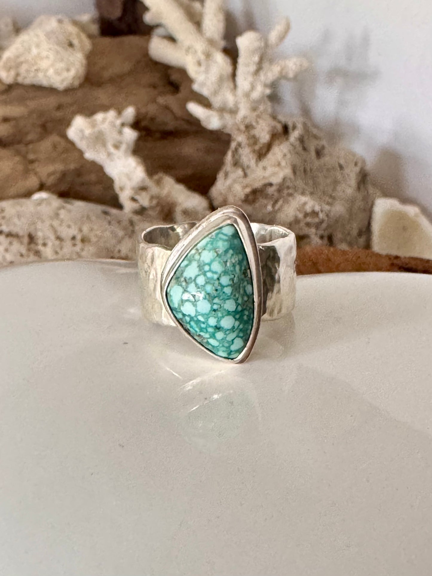Chunky silver and turquoise ring Size 7.75