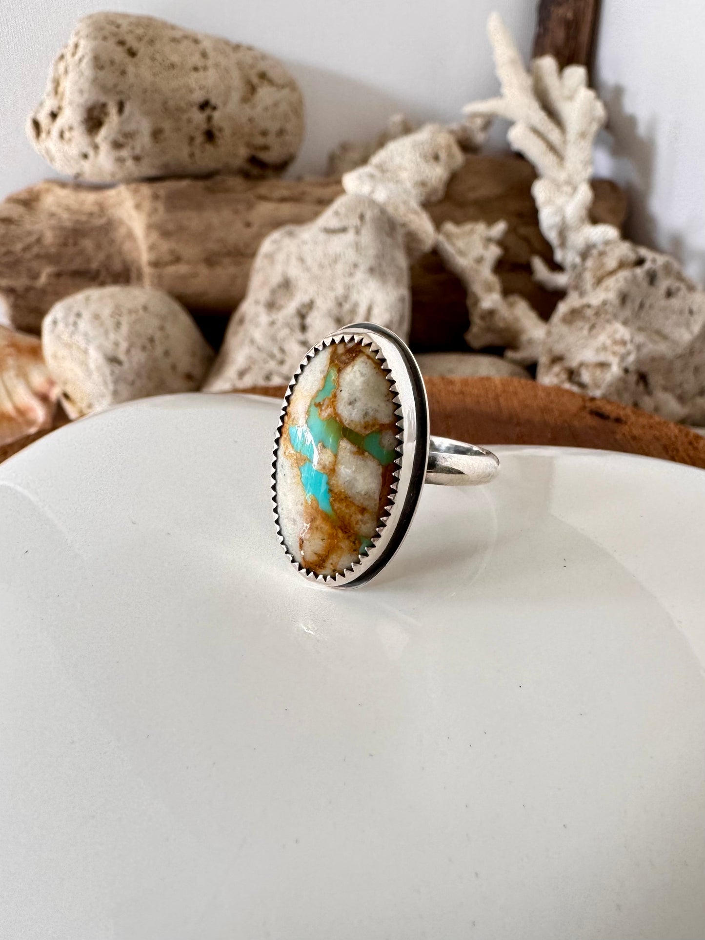 Royston Ribbon turquoise ring. Handmade Shy Dragonfly turquoise ring size 10