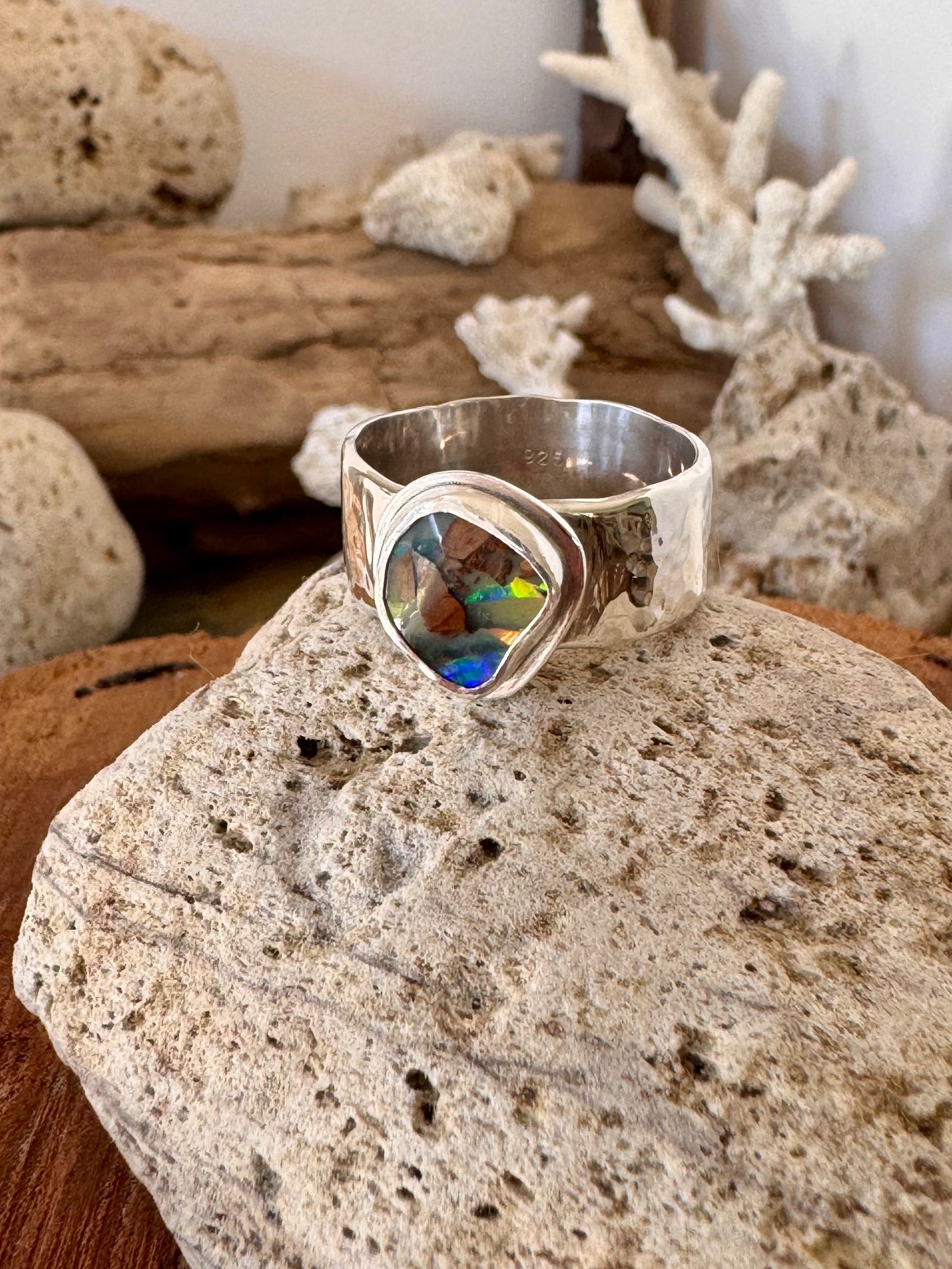 Solid Boulder Opal Ring Size 12.5