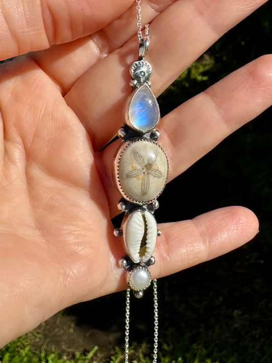 Summer Dreamer Totem Necklace Moonstone and Sand Dollar