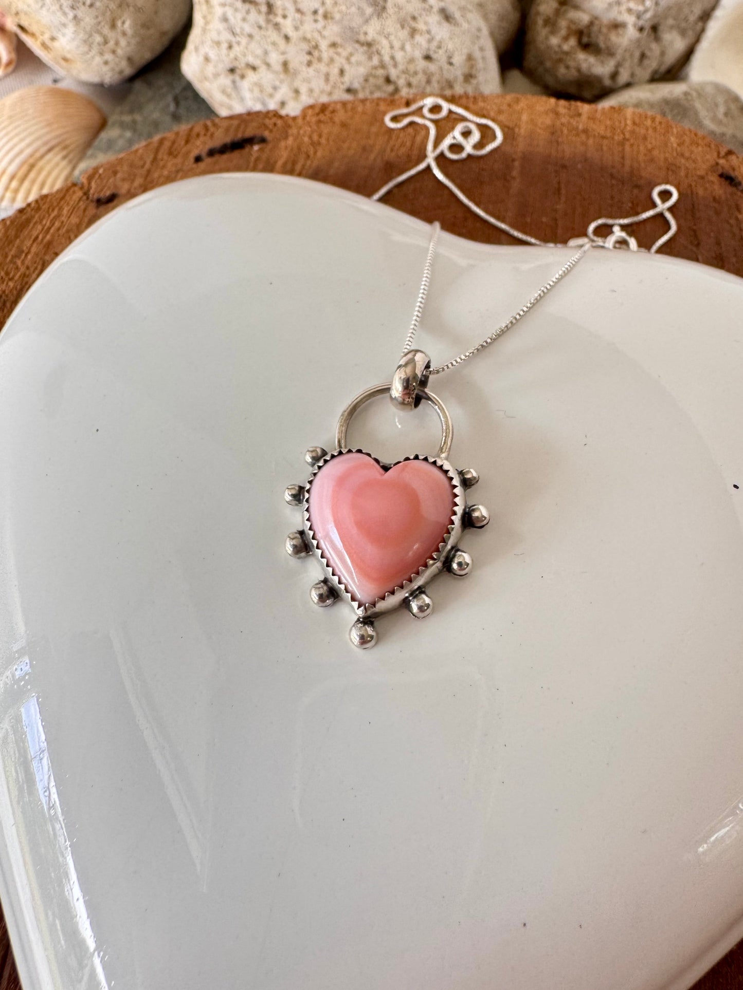 Beautiful Pink Queen Conch Shell Heart Necklace
