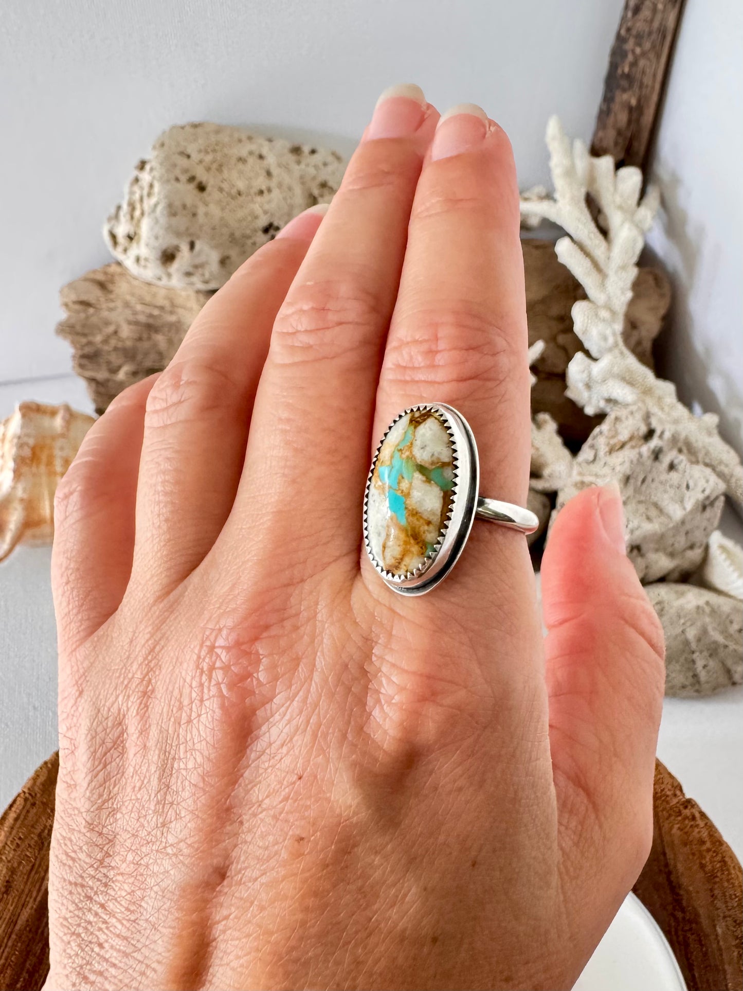 Royston Ribbon turquoise ring. Handmade Shy Dragonfly turquoise ring size 10