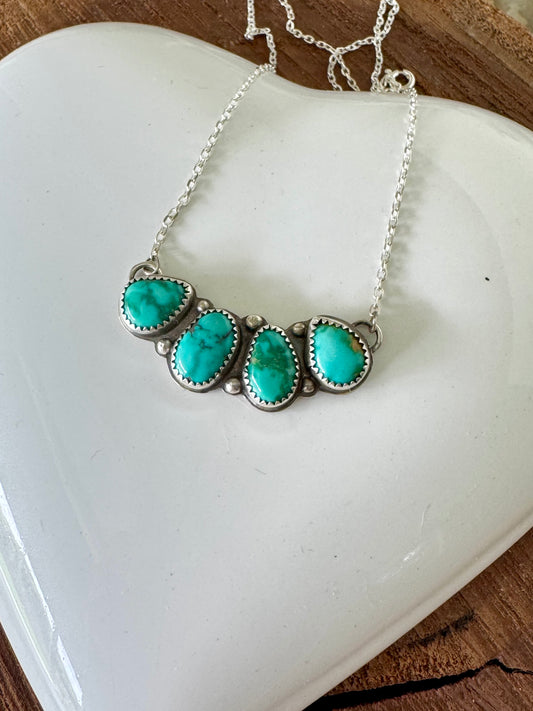 Natural turquoise. Emerald Valley Turquoise. Multi stone sterling silver necklace