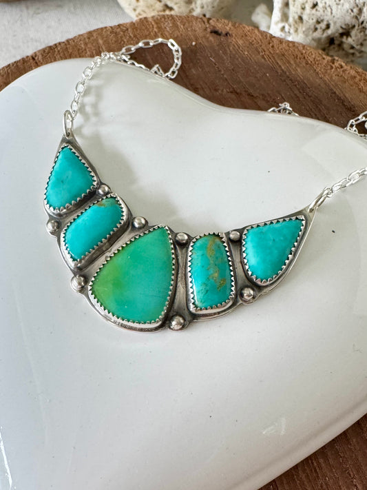 Natural turquoise. Multi stone sterling silver necklace