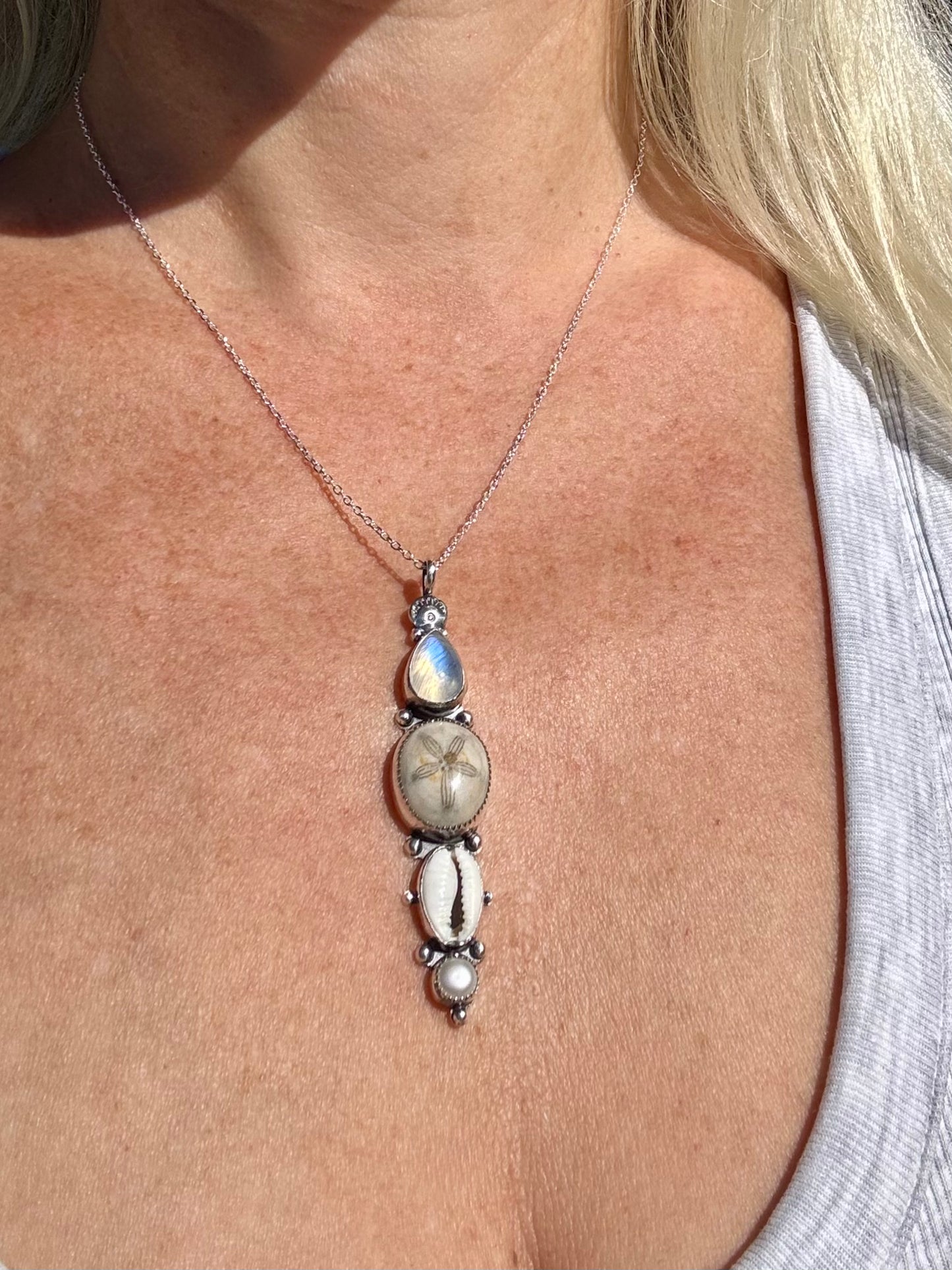 Summer Dreamer Totem Necklace Moonstone and Sand Dollar