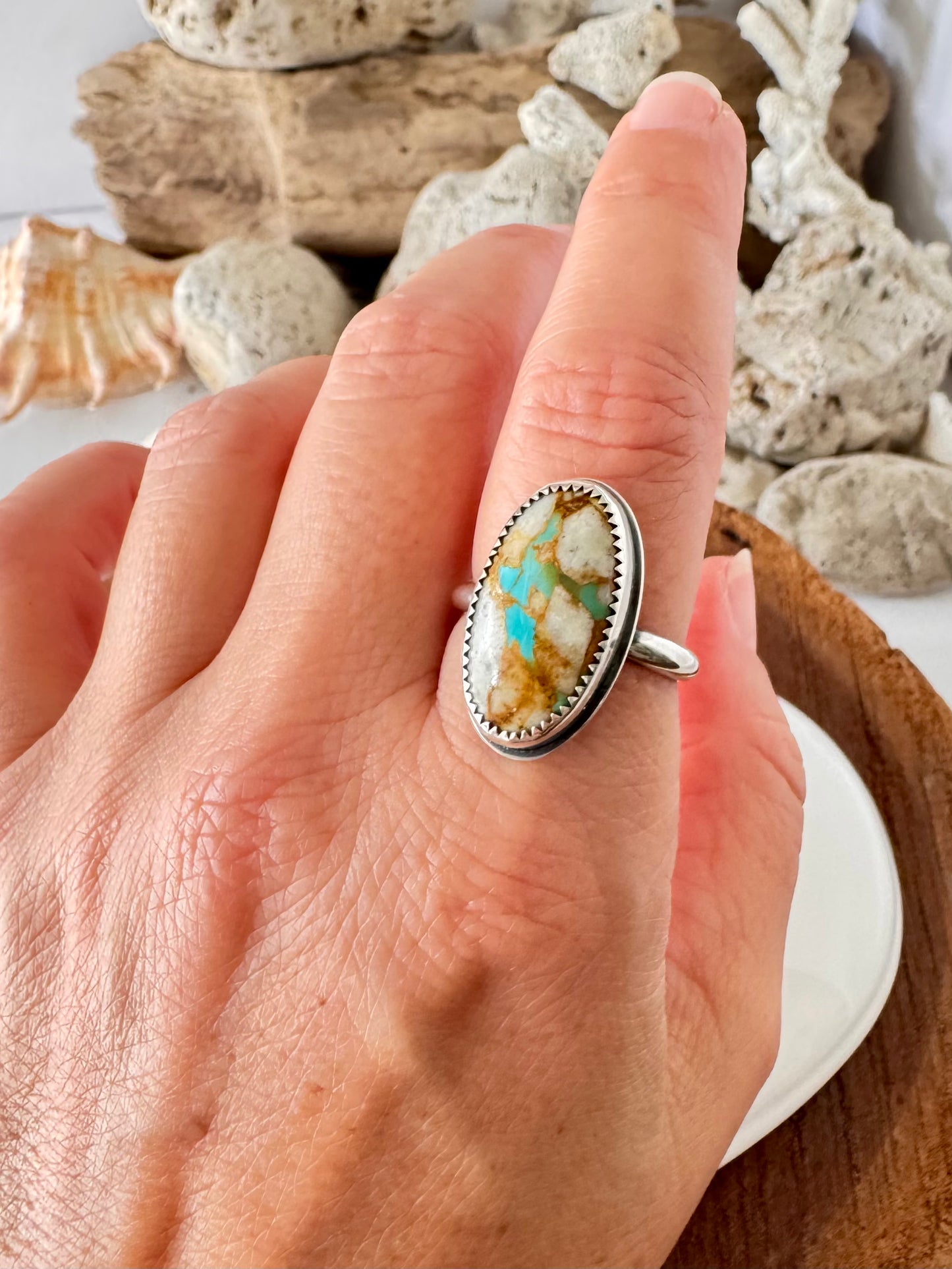 Royston Ribbon turquoise ring. Handmade Shy Dragonfly turquoise ring size 10