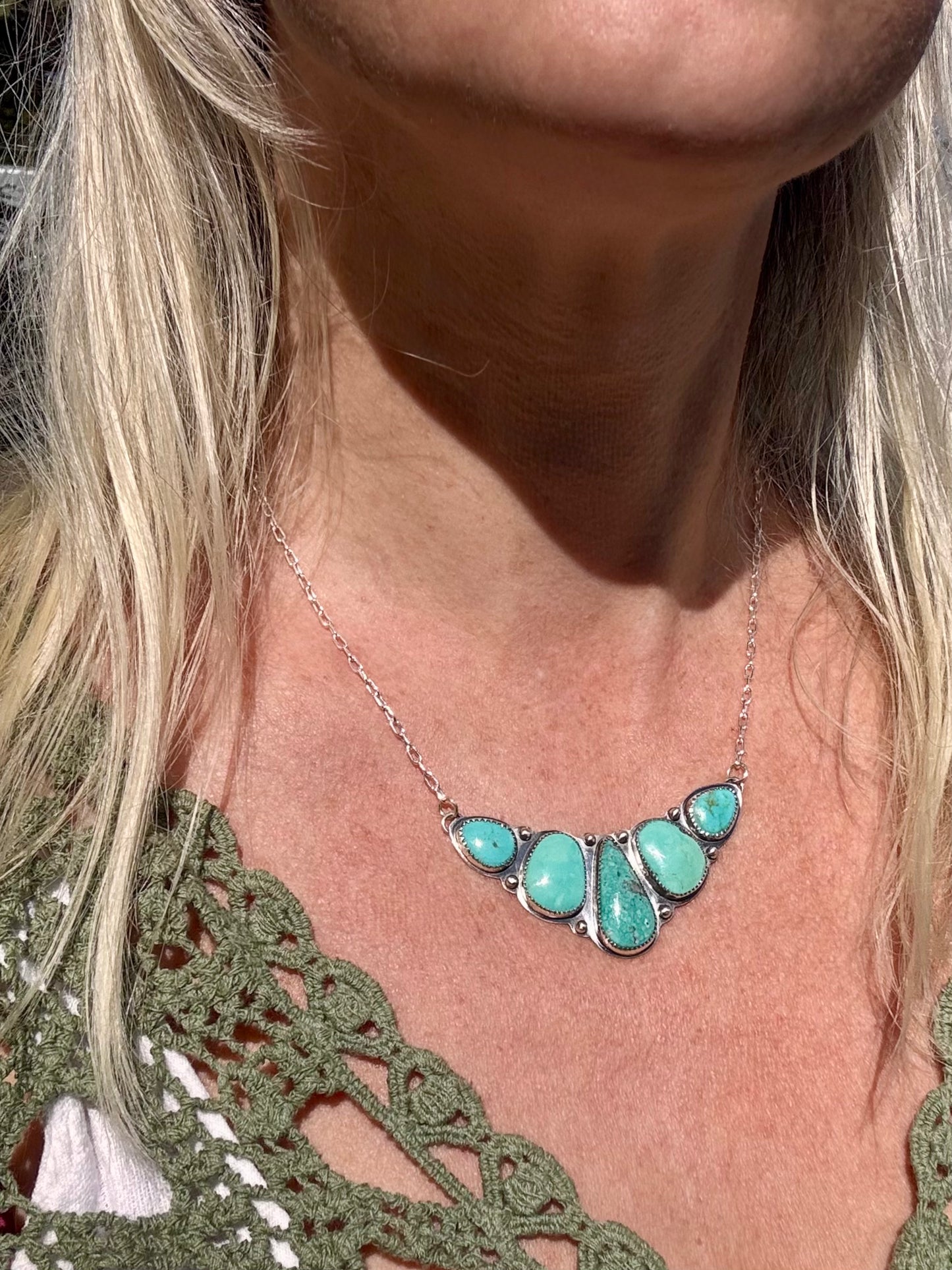 Natural turquoise. Multi stone sterling silver necklace