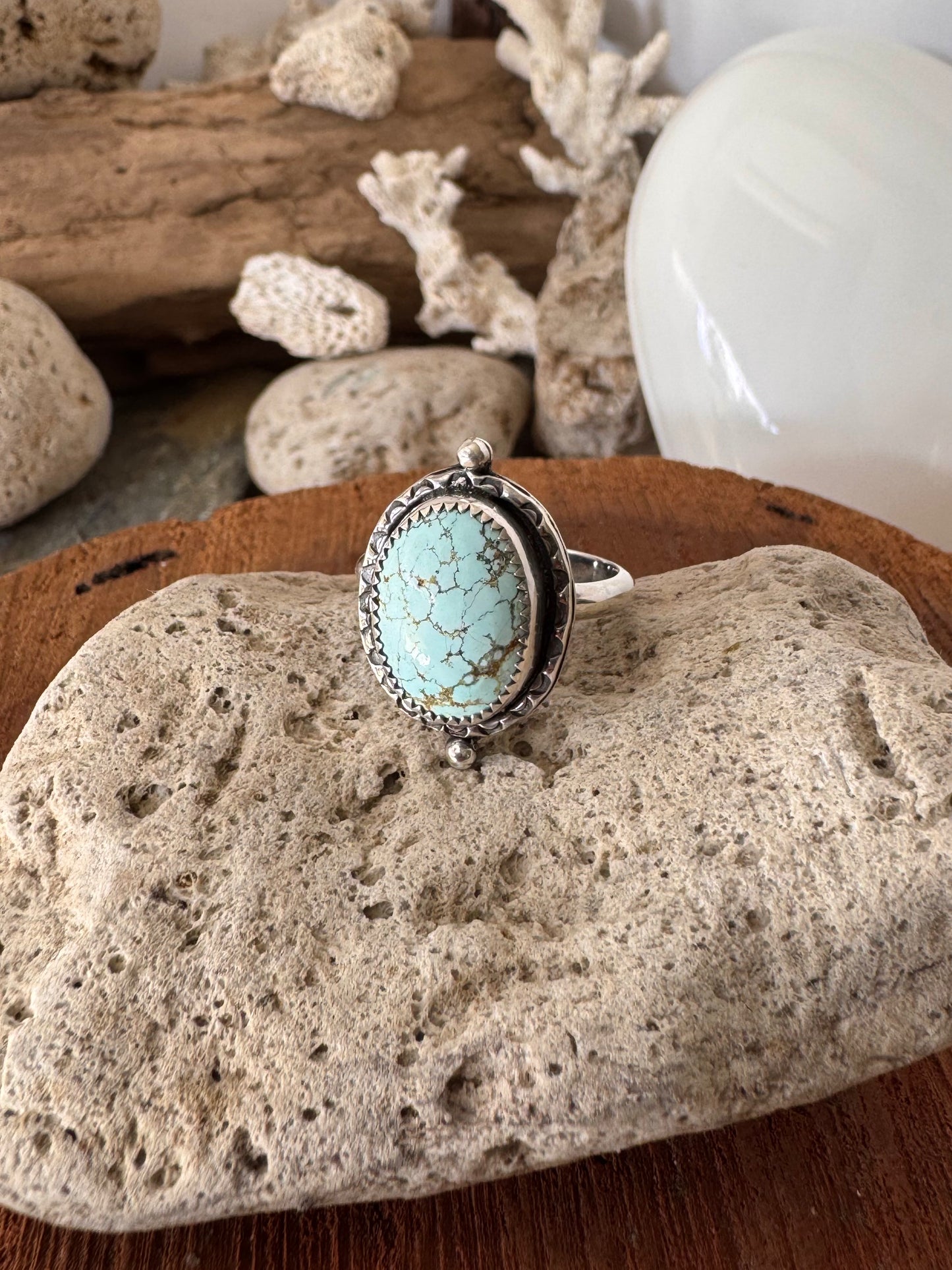 Number 8 turquoise ring. Handmade Shy Dragonfly turquoise ring size 10.5