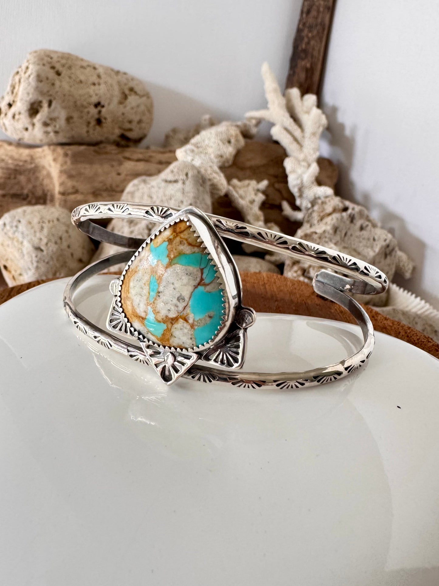 Royston Ribbon turquoise and sterling silver double banded cuff