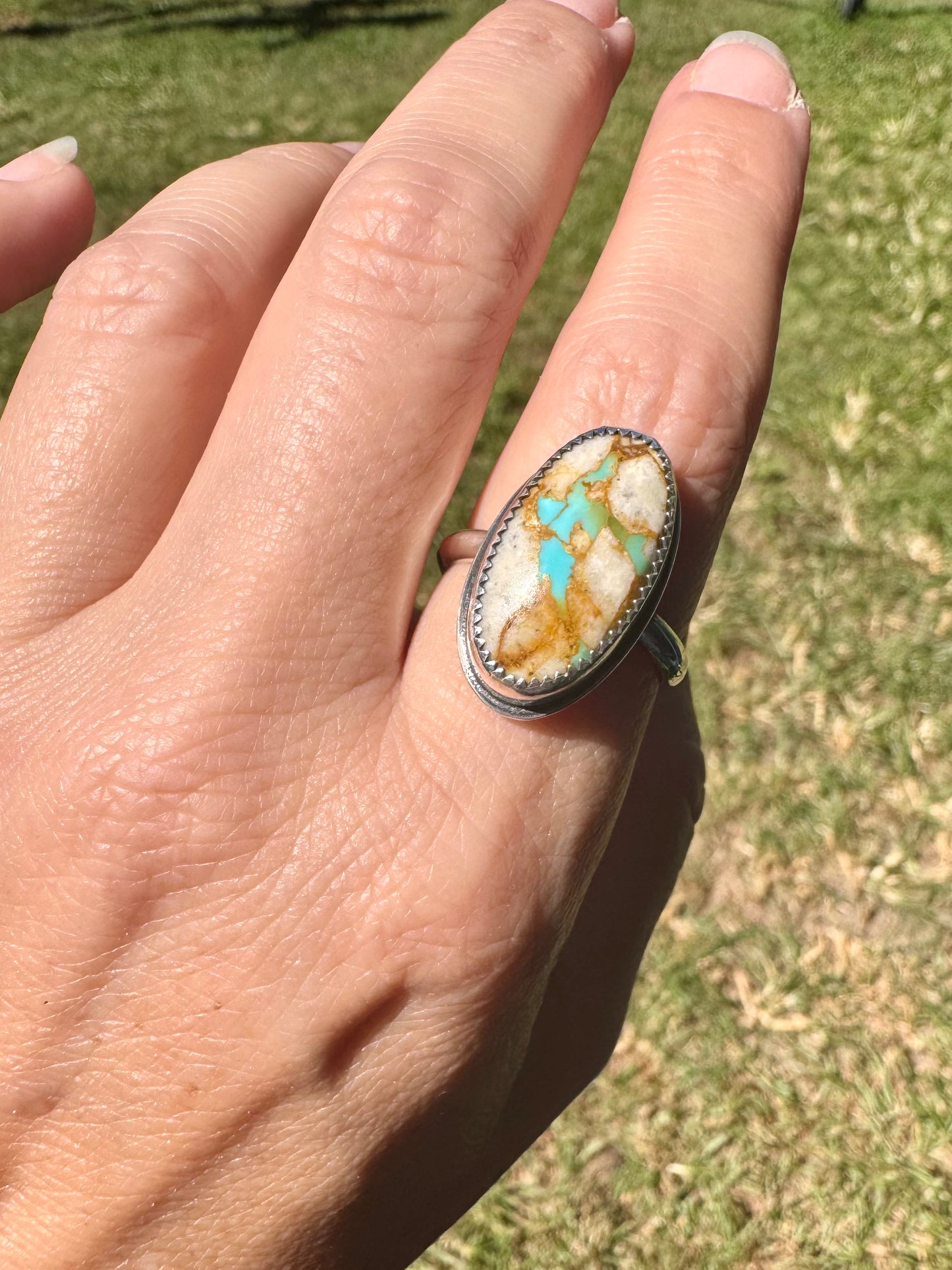 Royston Ribbon turquoise ring. Handmade Shy Dragonfly turquoise ring size 10