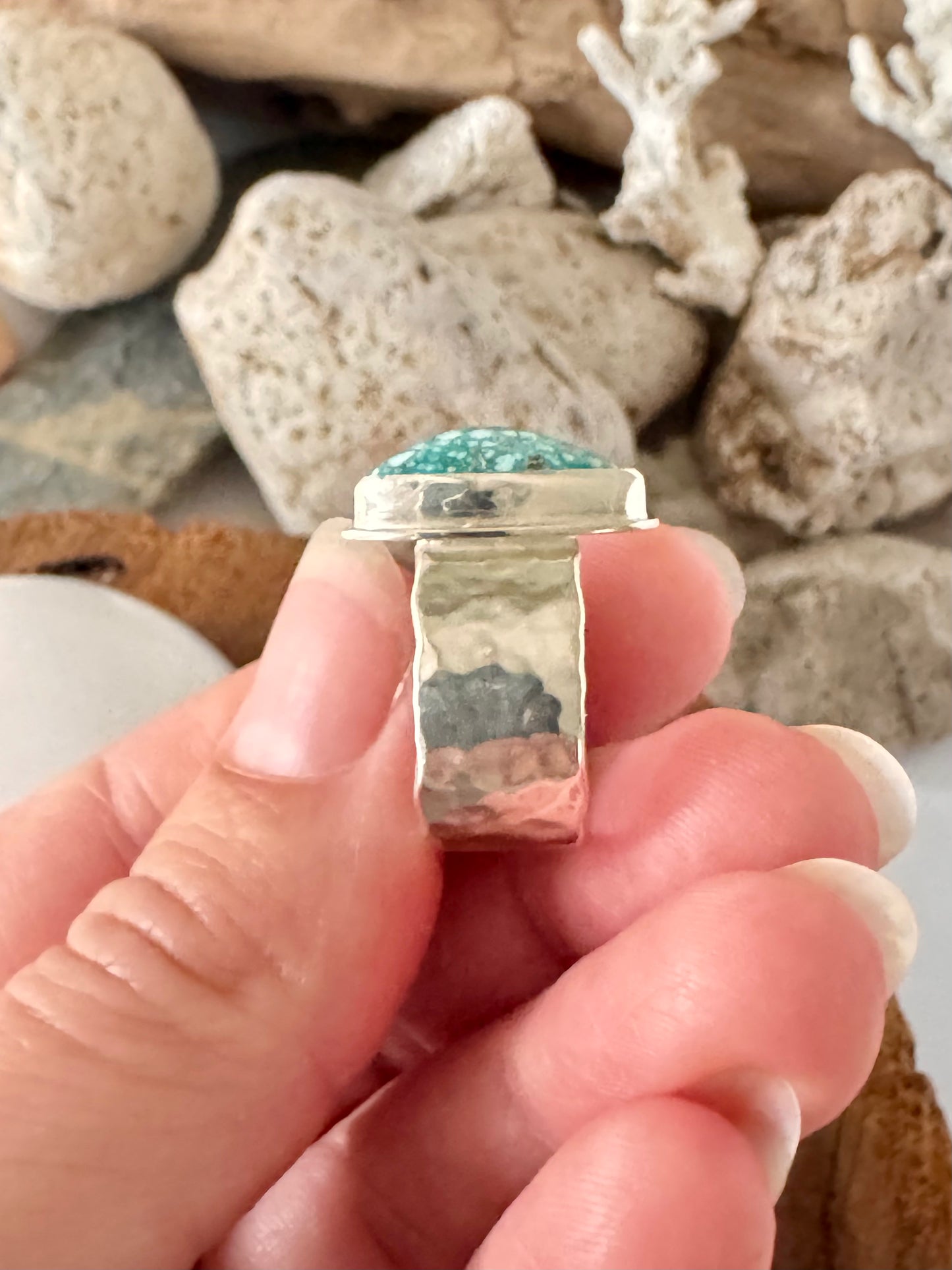 Chunky silver and turquoise ring Size 7.75