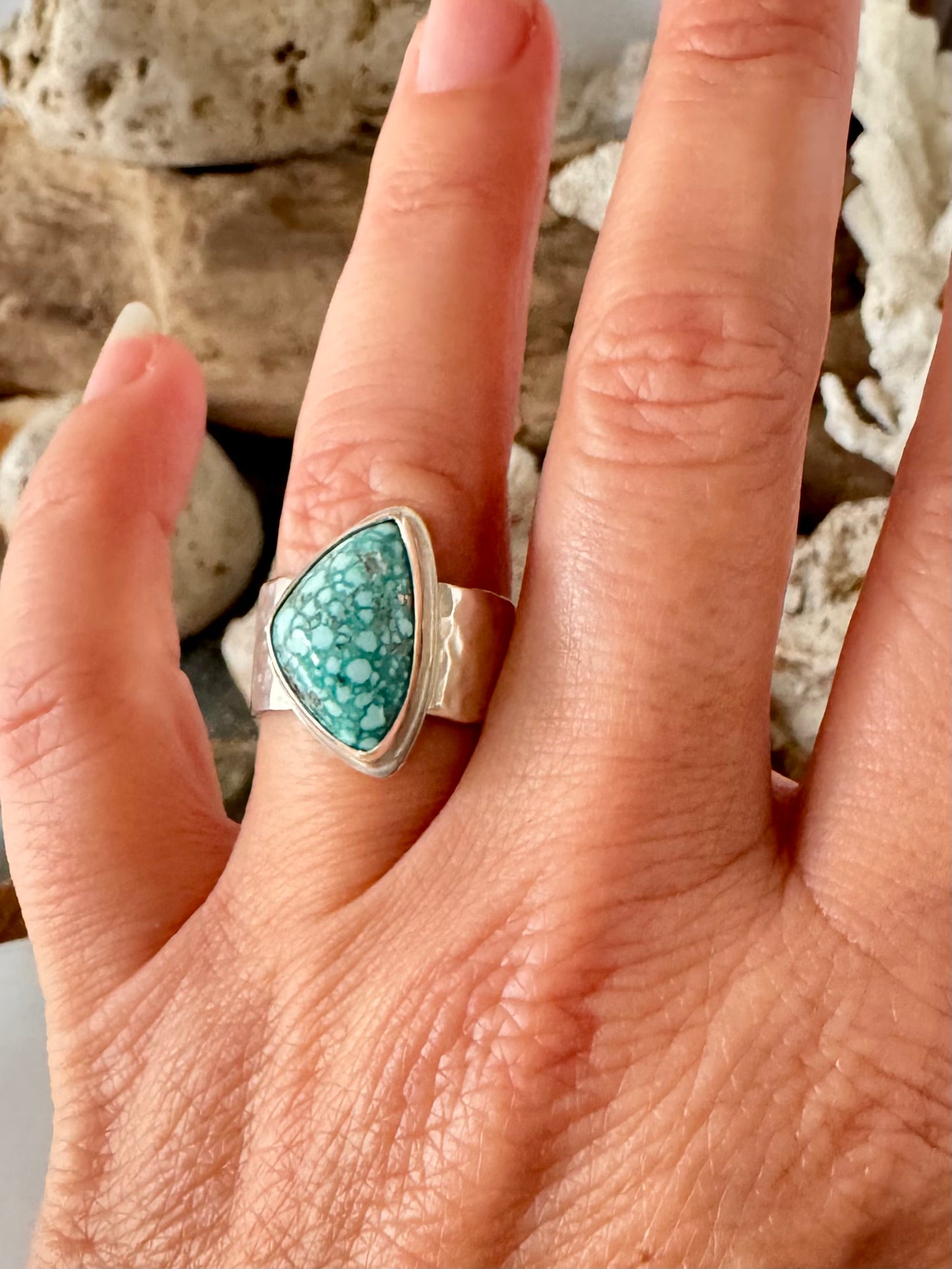 Chunky silver and turquoise ring Size 7.75