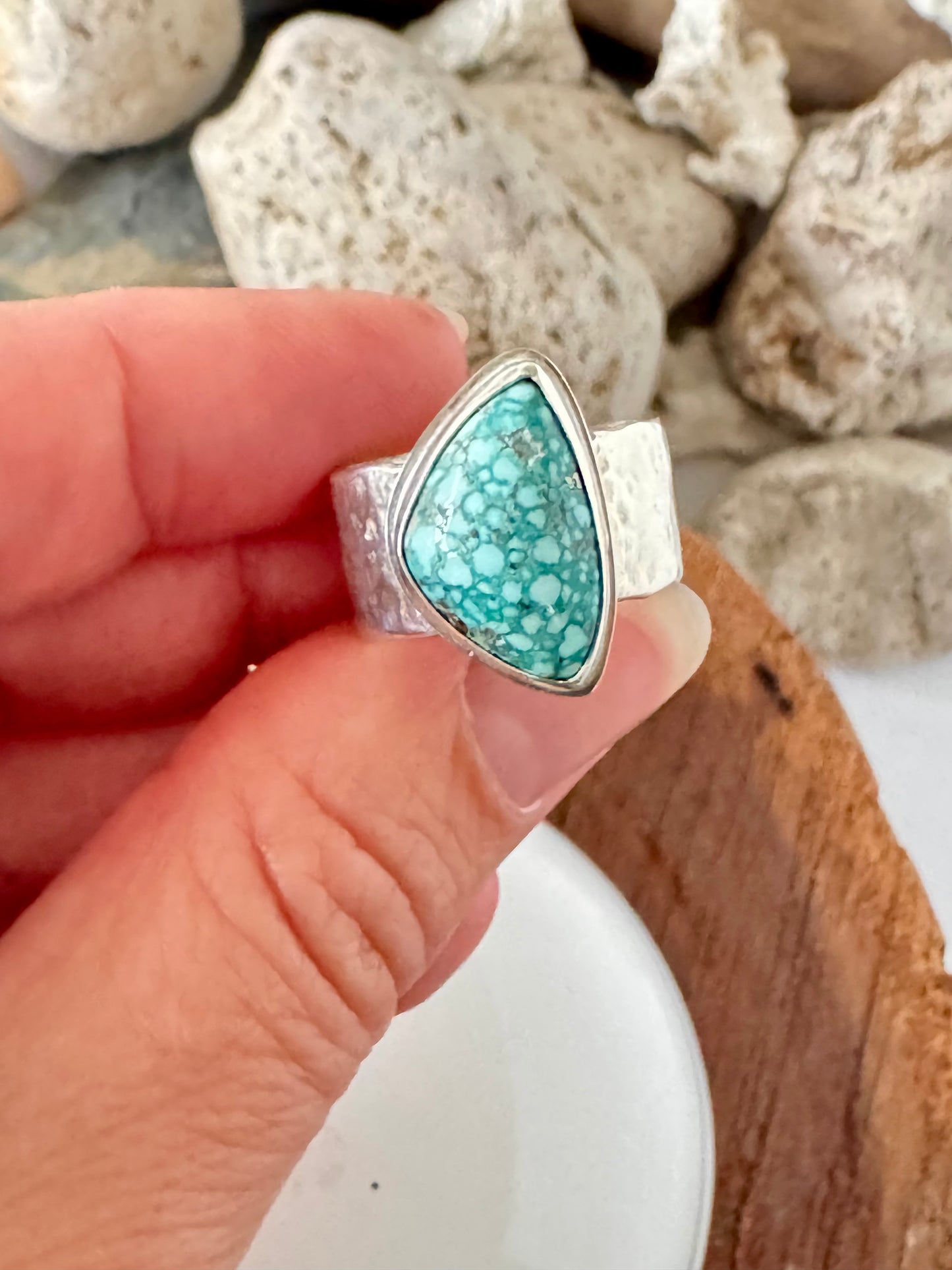 Chunky silver and turquoise ring Size 7.75