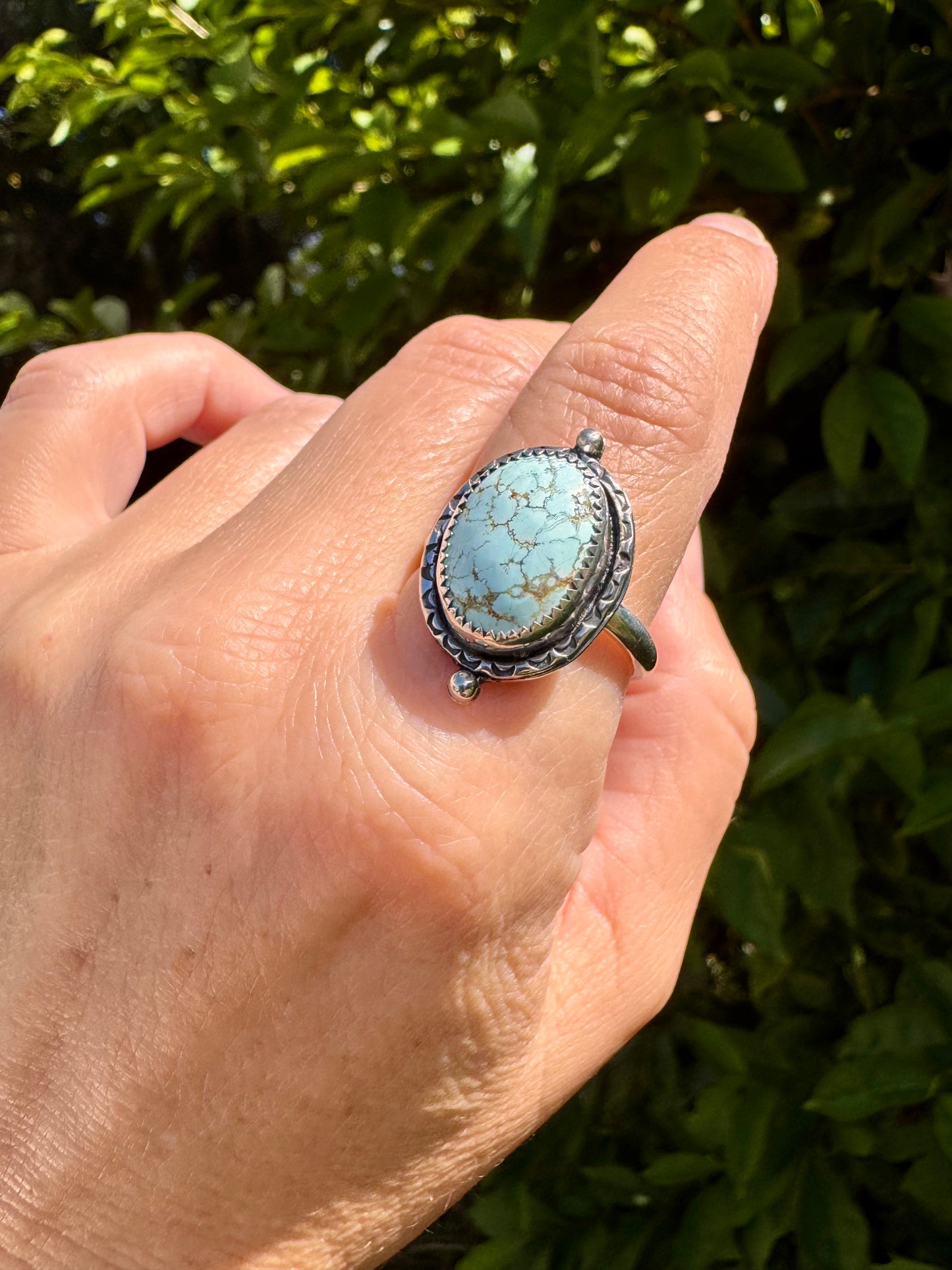 Number 8 turquoise ring. Handmade Shy Dragonfly turquoise ring size 10.5