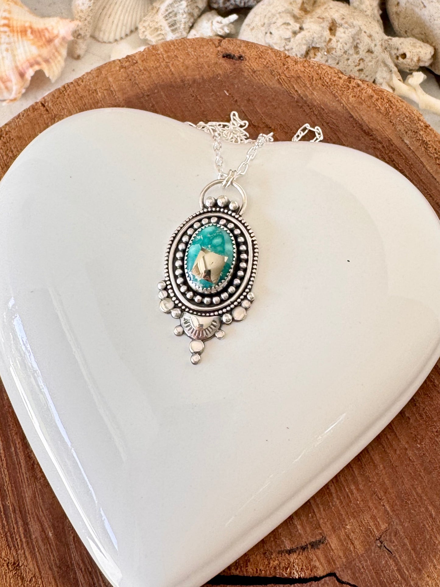 Beautiful Whitewater Turquoise With Pyrite Necklace