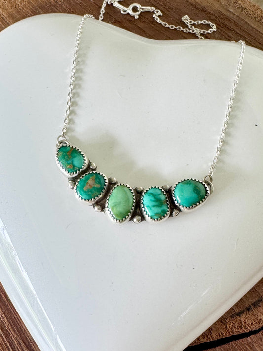 Natural turquoise. Emerald Valley Turquoise. Multi stone sterling silver necklace