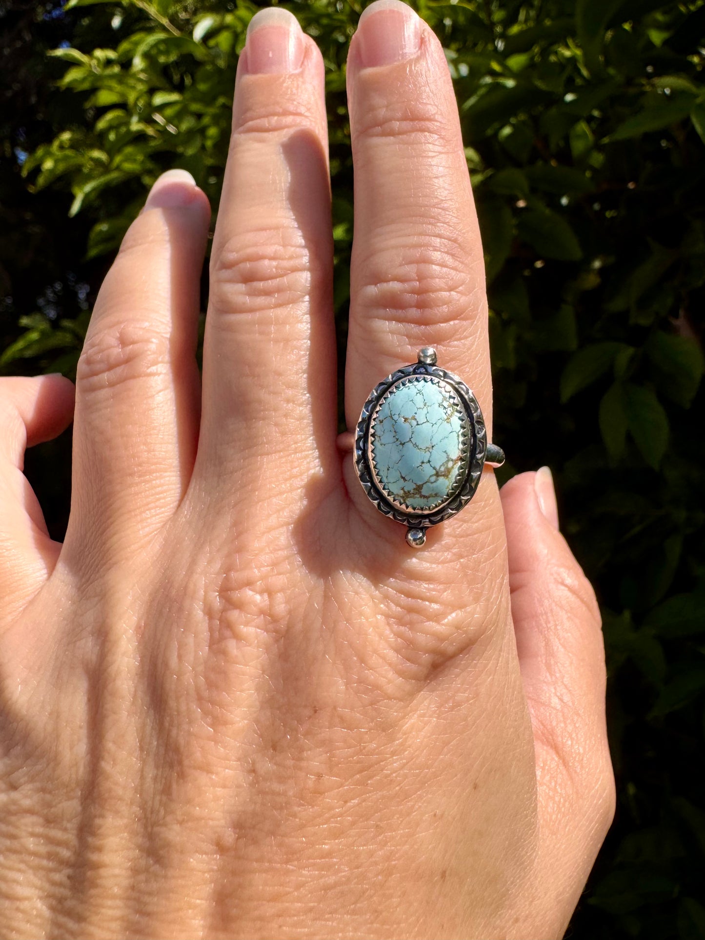 Number 8 turquoise ring. Handmade Shy Dragonfly turquoise ring size 10.5