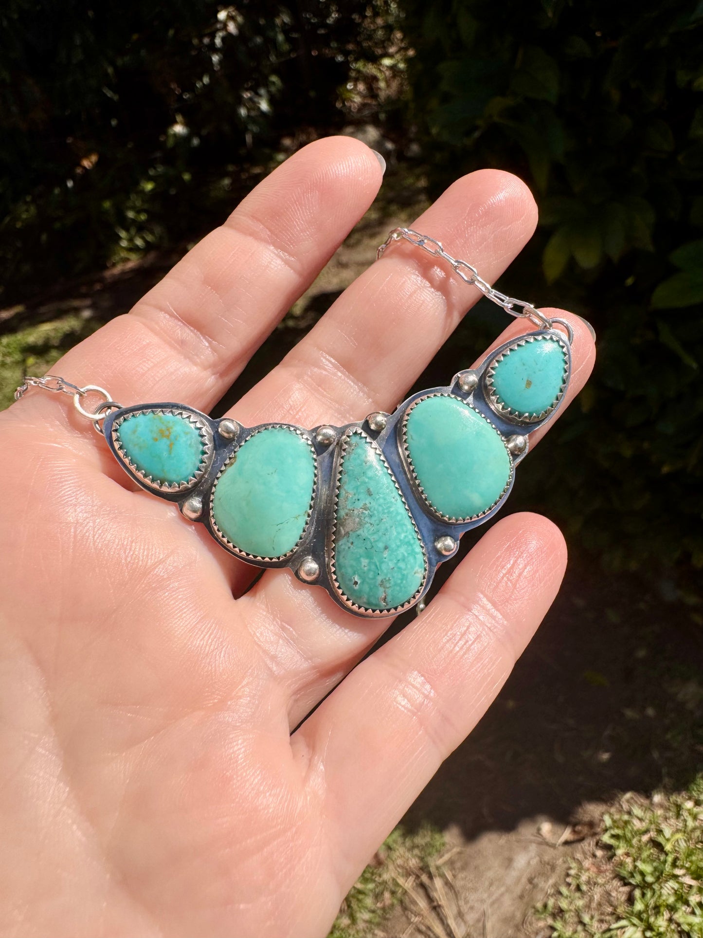 Natural turquoise. Multi stone sterling silver necklace