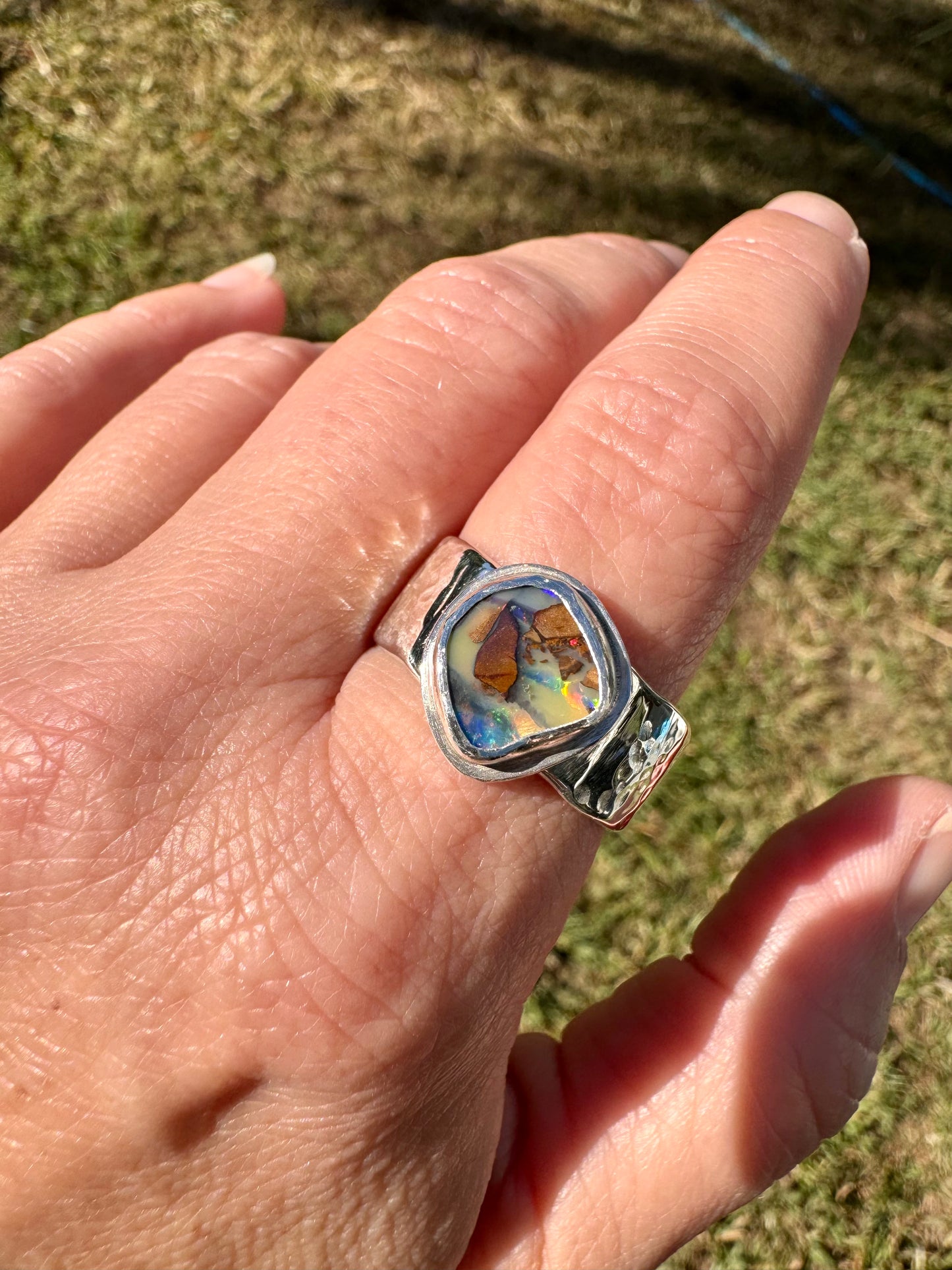 Solid Boulder Opal Ring Size 12.5