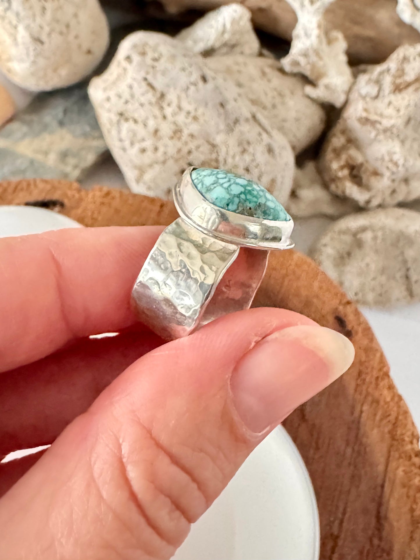 Chunky silver and turquoise ring Size 7.75