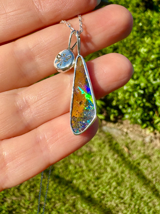 Opal and Dragonfly Charm Necklace