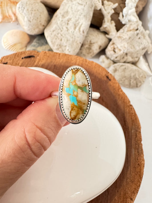 Royston Ribbon turquoise ring. Handmade Shy Dragonfly turquoise ring size 10